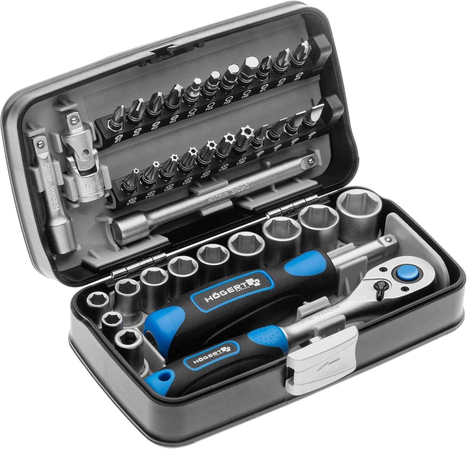 Technik - Tool Set I Socket Spanner, Bits and Equipment 1/4 Inch I Alloy Chrome Vanadium Steel I Drop Forged I Ratchet Mechanism with 72 Pawls I HT1R462-38 Pieces