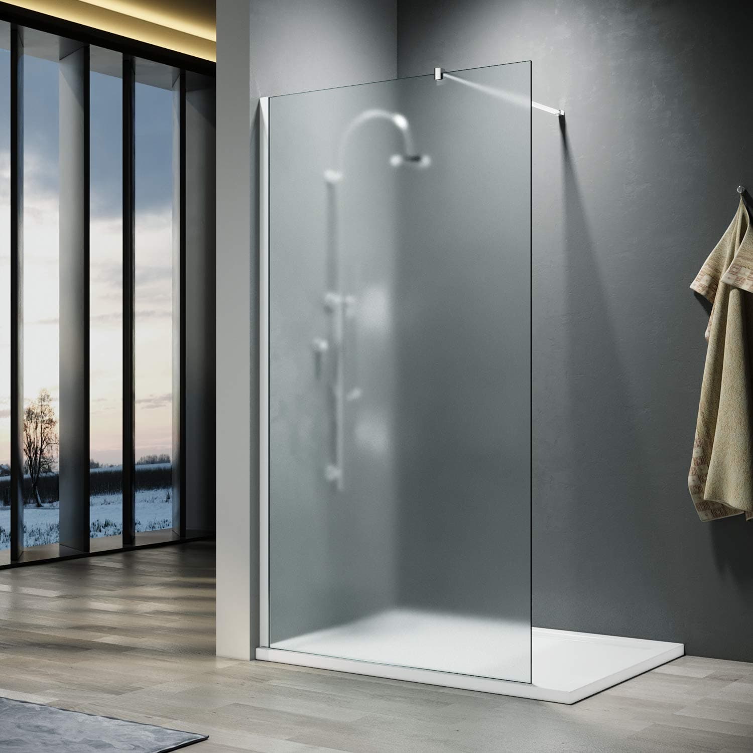 ELEGANT Walk in Shower Enclosure 8mm Full Frosted Easy Clean Safety Glass Shower Cubicles Wet Room Shower Screen Bath Screen 700mm