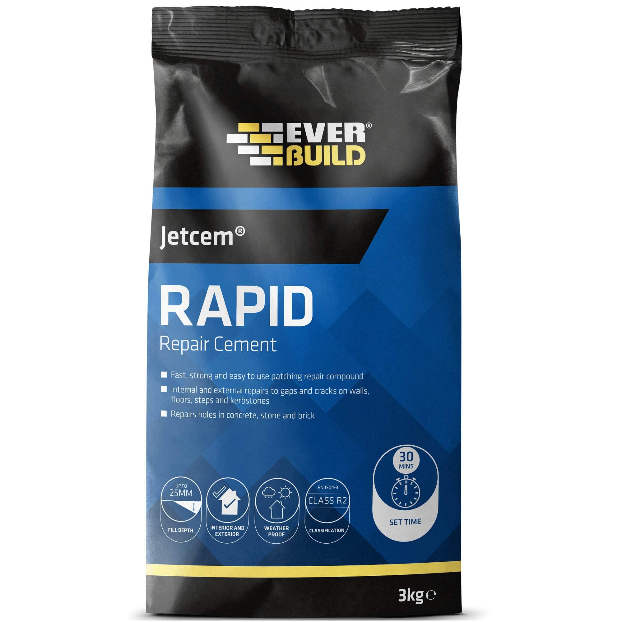 Everbuild Jetcem Rapid Set Cement, Fast Setting Repair Cement, Grey, 3 kg