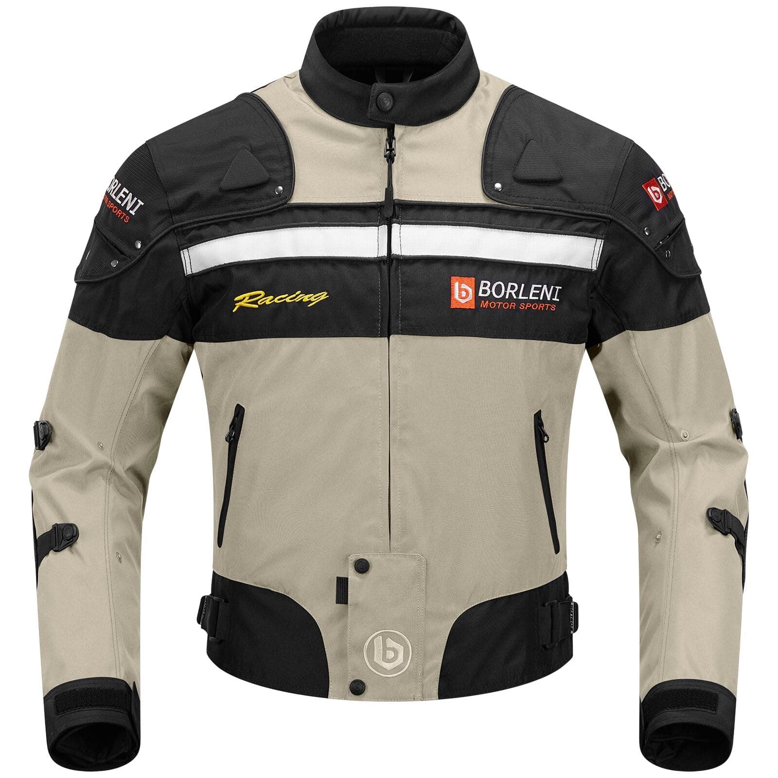 BORLENI Motorcycle Jacket Windproof Motorcycle Full Body Protective Gear CE Armor Suitable for All Seasons,Brown,XL