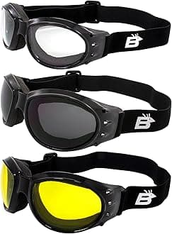 Birdz Eyewear Three (3) Pairs Birdz Eagle Padded Motorcycle Goggles Airsoft Googles Comes with Clear, Smoke, and Yellow Day and Night riding comfort You Should Have Googles For Any Weather Condition