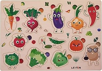 Lefan Montessori Vegetable Puzzle For Kids 2+ Years | Creative & Educational Wooden Toy | Challenging 'The Impossible Puzzle For Vegetables Puzzle