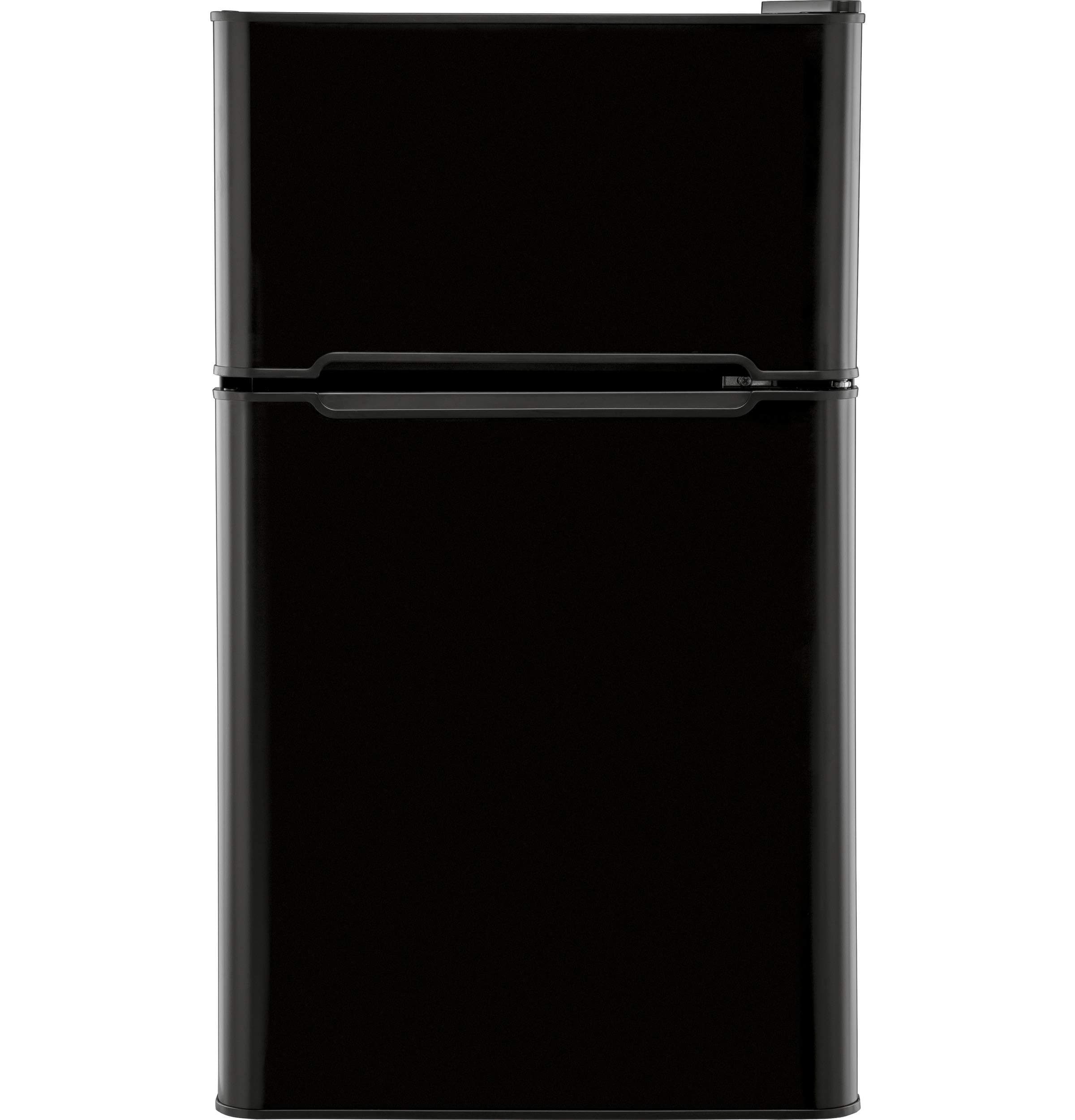 GE HC32TW10SB 3.2 Cu. Ft. Compact Refrigerator with Full-Width Glass Shelves, a True Separate Freezer, Dispense-a-Can® Storage, and Interior Lighting, in Black