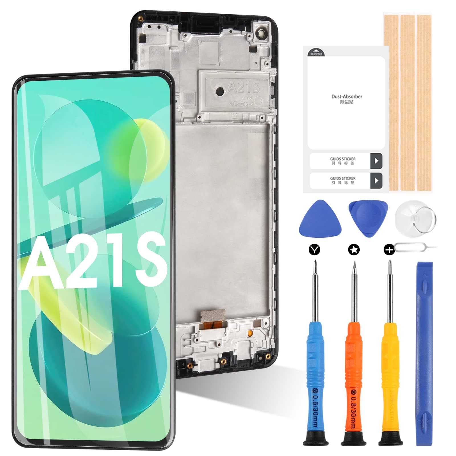 Screen for Samsung Galaxy A21s SM-A217F/DS SM-A217M/DS SM-A217F/DSN LCD Display Touch Digitizer Replacement Repair Parts with Tools (Black with Frame,Not for A21)