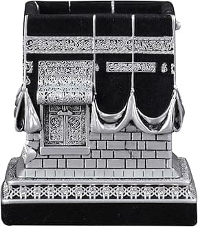 Islamic Home Decoration, Muslim Table Art Decor, Kaaba Replica Model, Ramadan Eid Gifts for Muslim, Bookend, Islamic Turkish Decor, Size: Medium, Color: Silver
