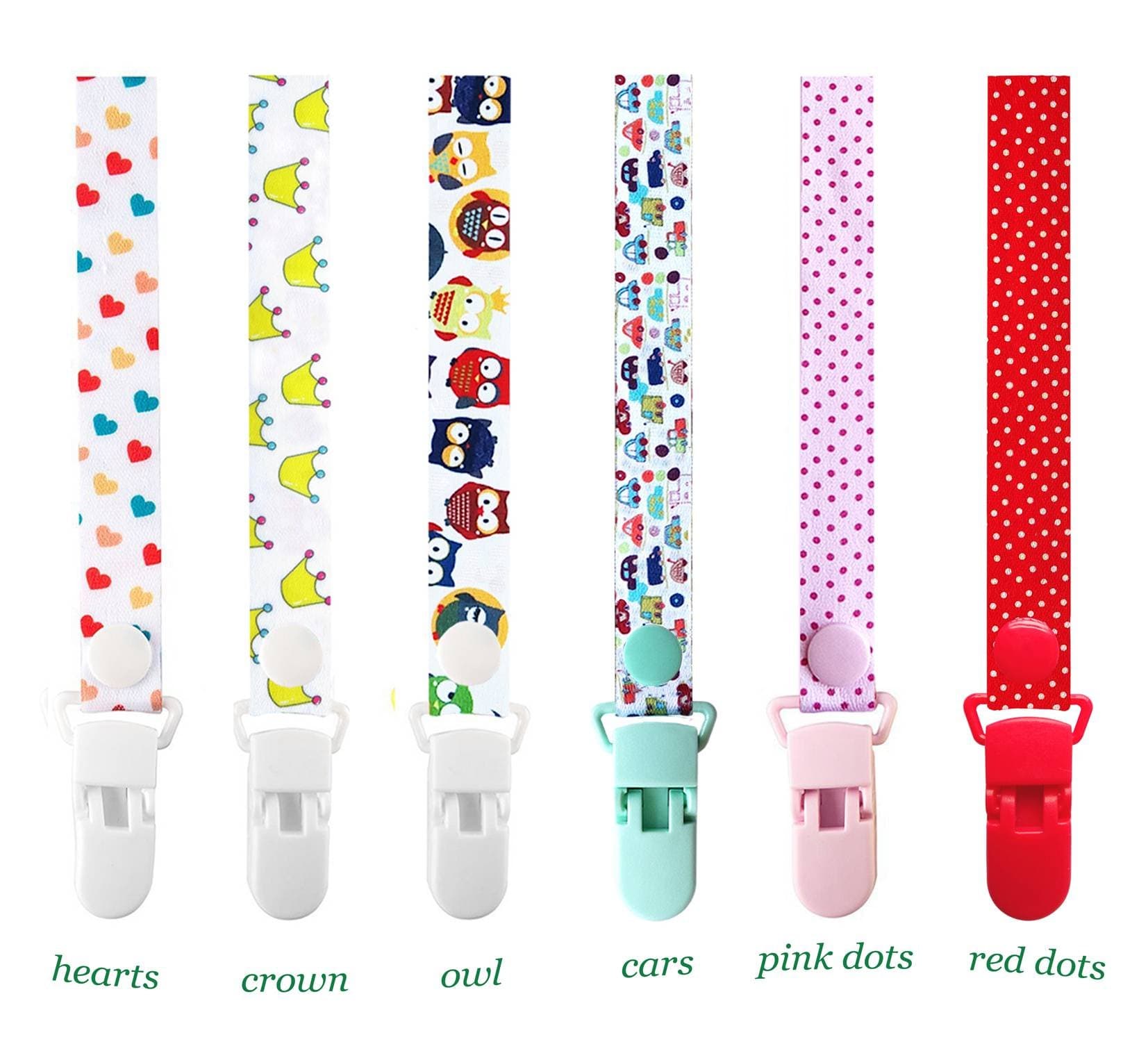 6 Pack Dummy Clips Pacifier Holder Strap, Goldore Baby Teething Holder Fits All Pacifiers & Soothers for Girls and Boys, Adjustable Length (Girl)