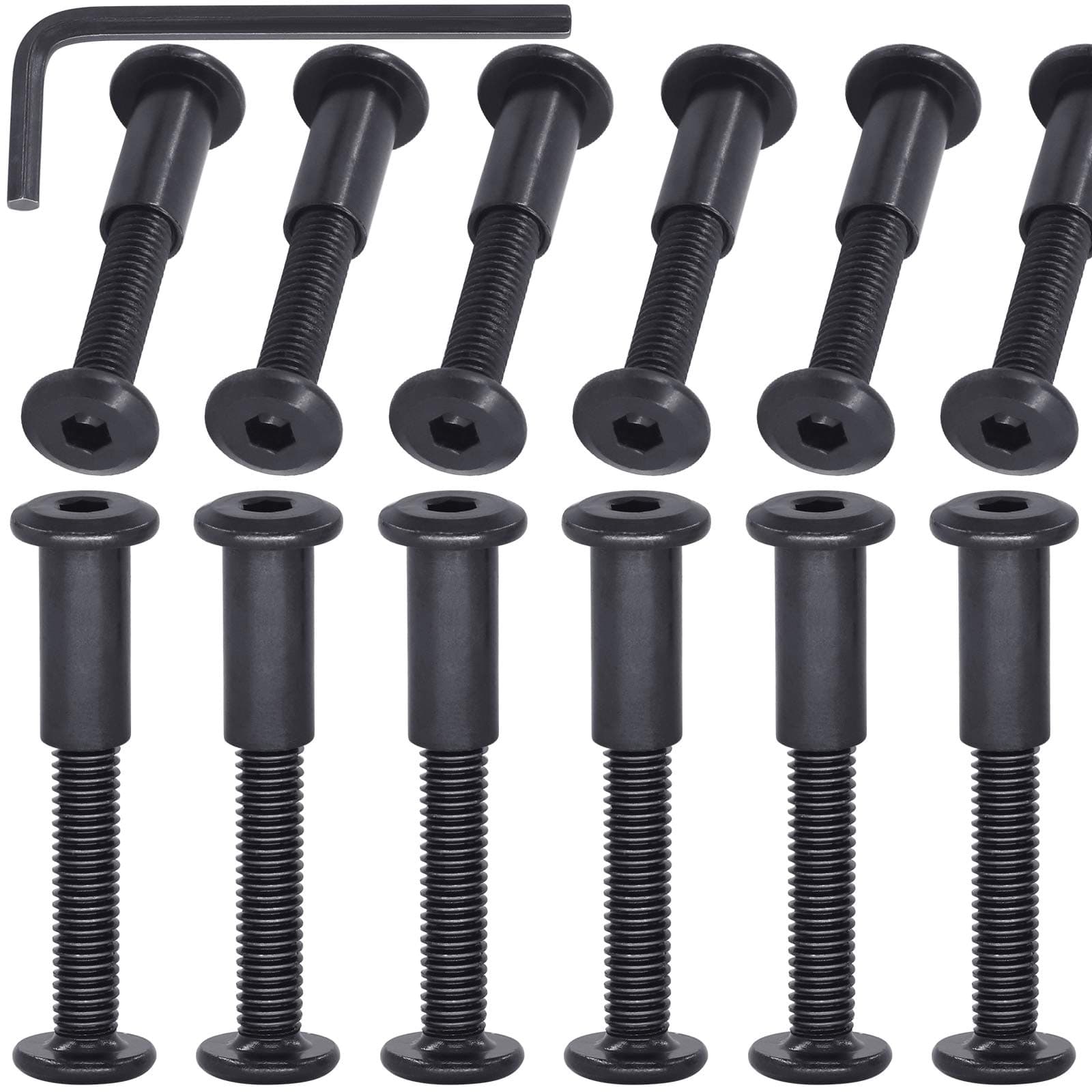 12Sets M6x40mm Black Hex Socket Cap Bolts and Barrel Nuts, Crib Bolts Flat Head Binding Bolt Screw Post for Belt Buckle Leather Furniture