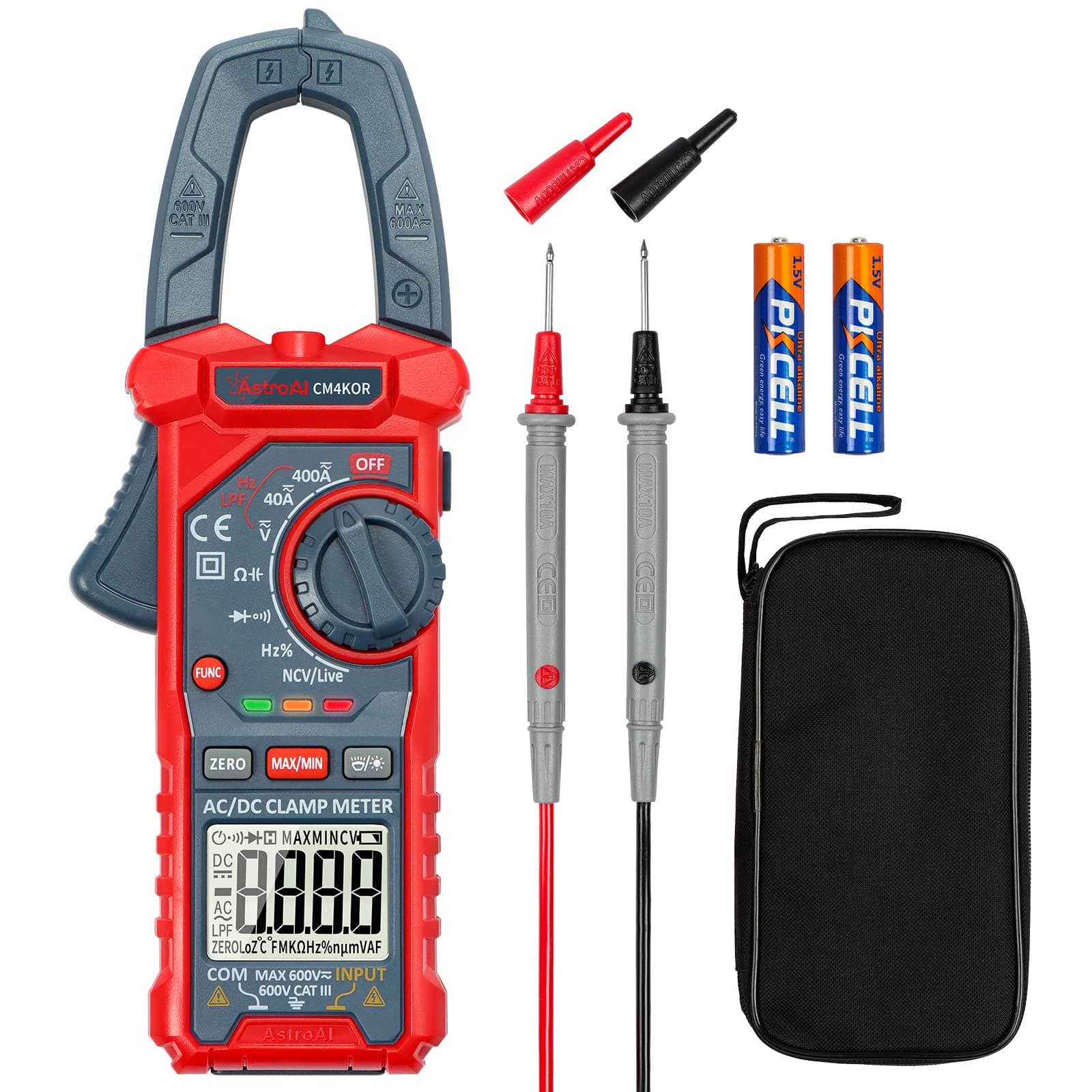 Digital Clamp Meter Multimeter 4000 Counts Auto-ranging Amp Tester Measuring AC/DC Voltage & Current, Resistance, Capacitance, Frequency, Continuity, Live Wire Test, NCV Detection, Blue
