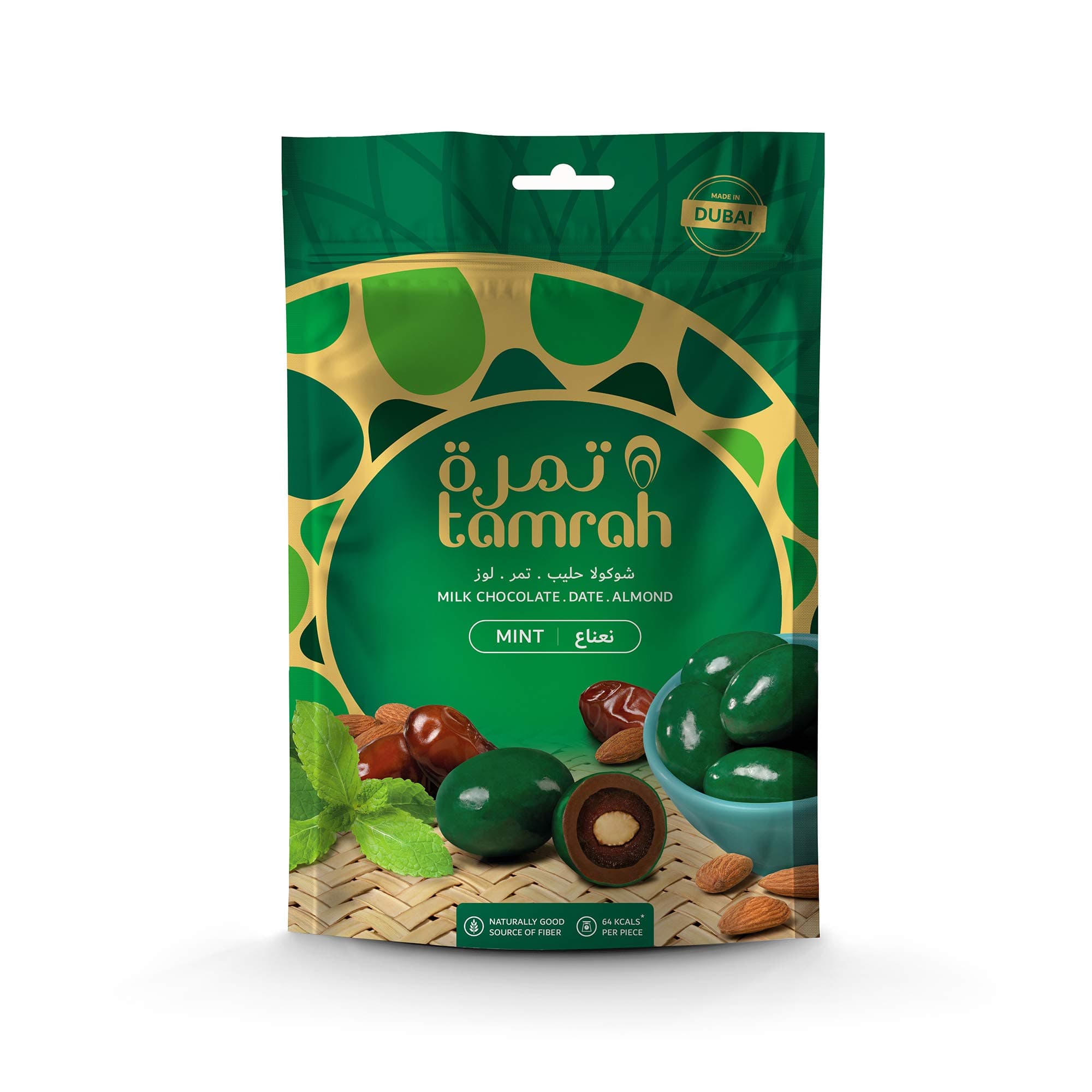 Tamrah Mint Chocolate Zipper Bag, 100g | Refreshing Mint Chocolate-Covered Dates with Almond | Indulgent Date & Chocolate Combo | Perfect Flavored Snack for Gifting, Sharing, and Special Occasions