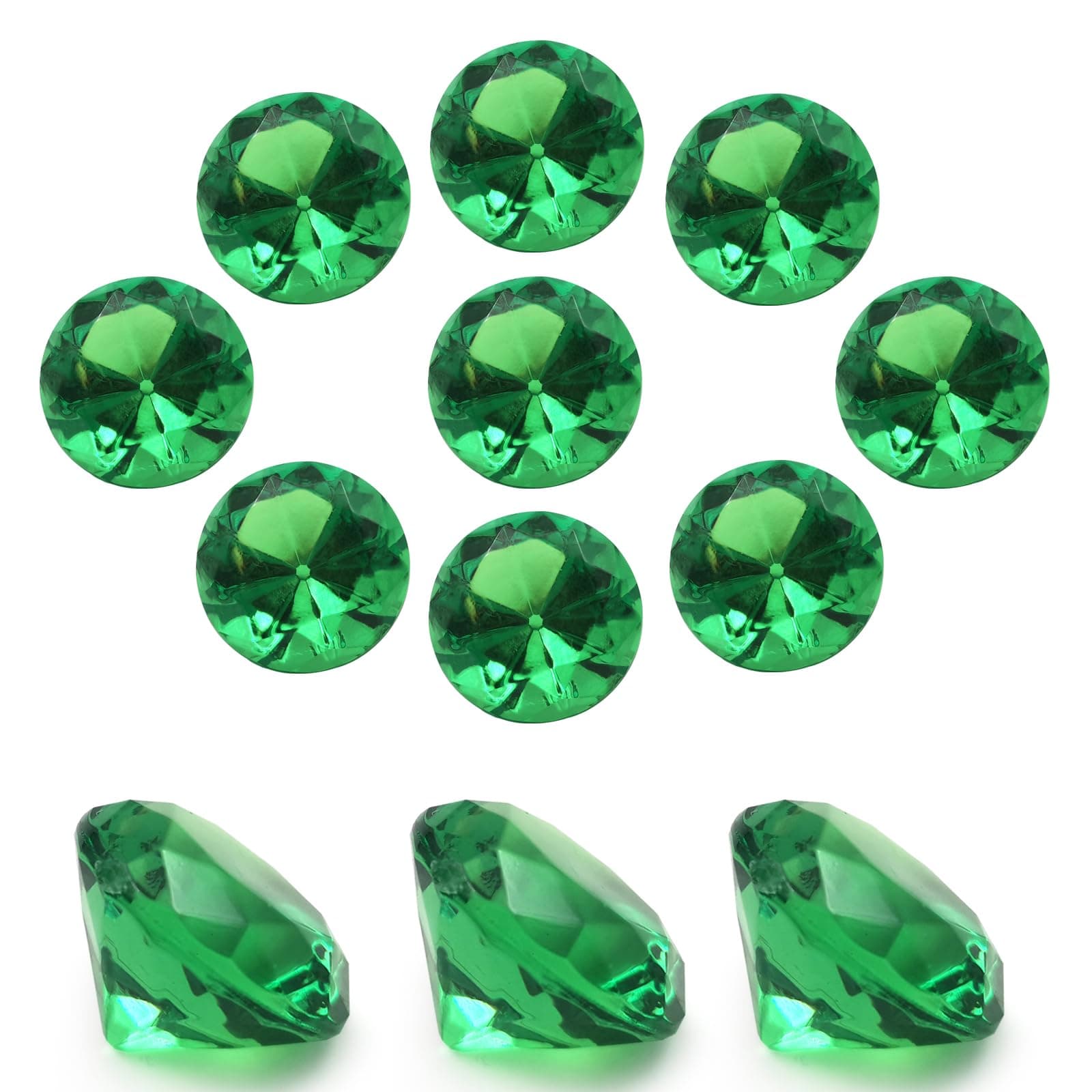 100 pcs Acrylic Diamond Gems, Green Acrylic Diamonds 1 Inch Faux Diamonds Large Acrylic Diamond Vase Filler Fake Diamonds Decor for Party, Event, Wedding, Arts & Crafts, Birthday Decorations