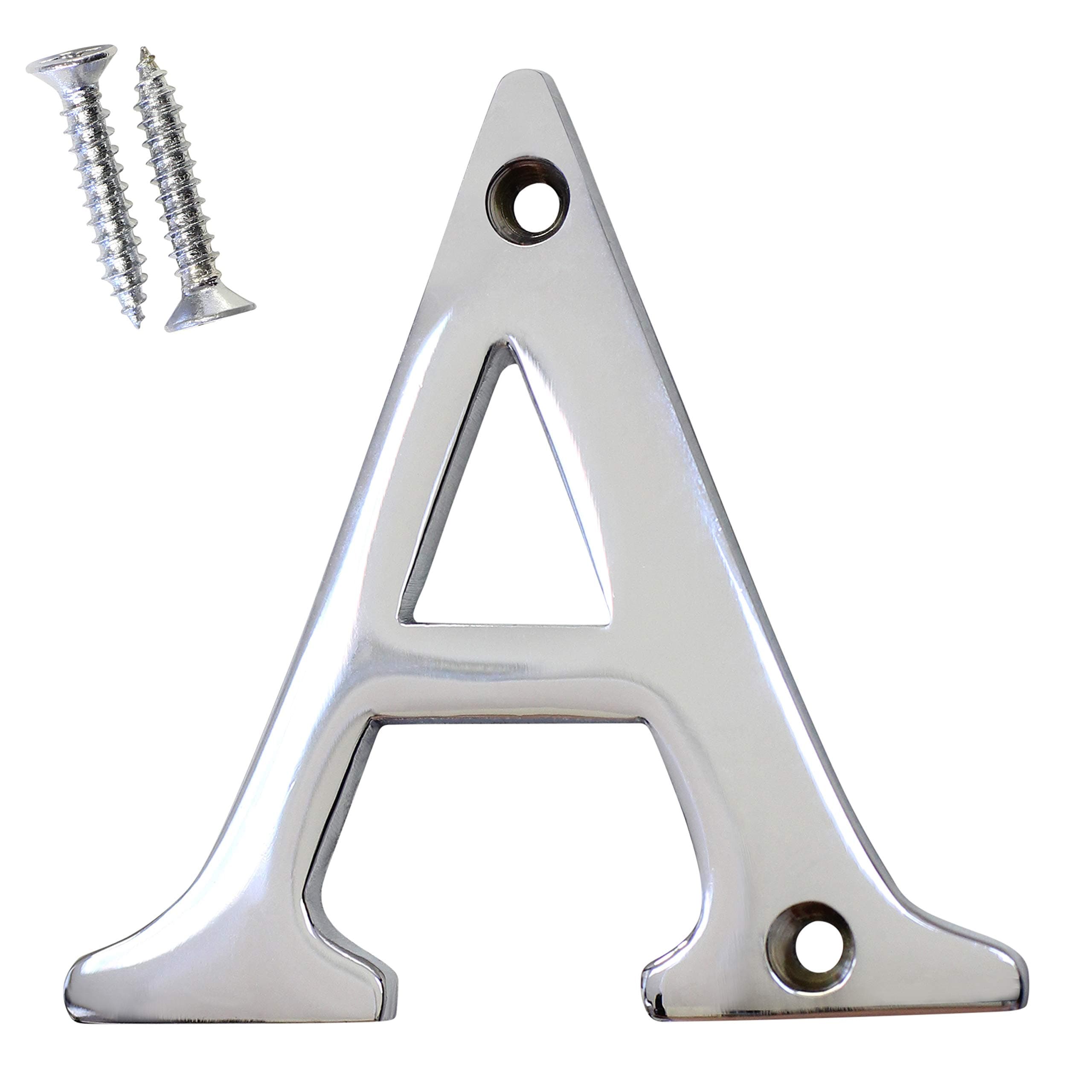 RCH Hardware 2350A-CP075 | Solid Brass 3" Tall House Letter A, Polished Chrome Shiny Silver Matching Screws Included