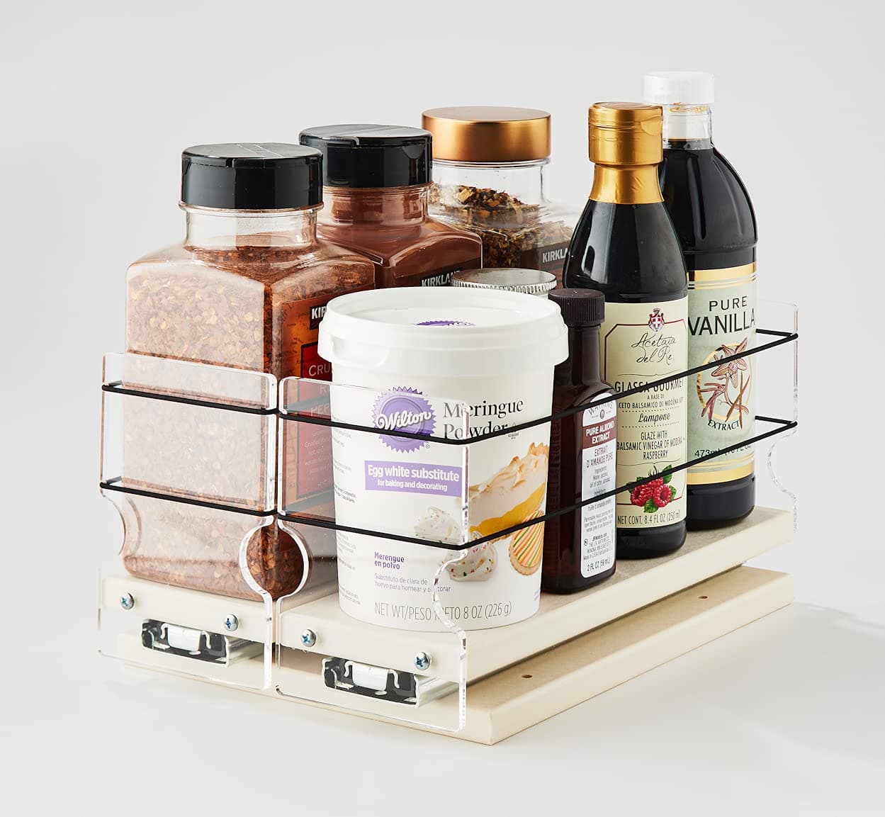 Vertical SpiceLarge Pullout Sliding Spice Rack Organizer - 2 Individual 1 Tier Drawers - Premium Rolling Seasoning Holder/Caddy Storage for Mothers Day - Made in USA (6.9''W x 5.0" H x 10.6''D)