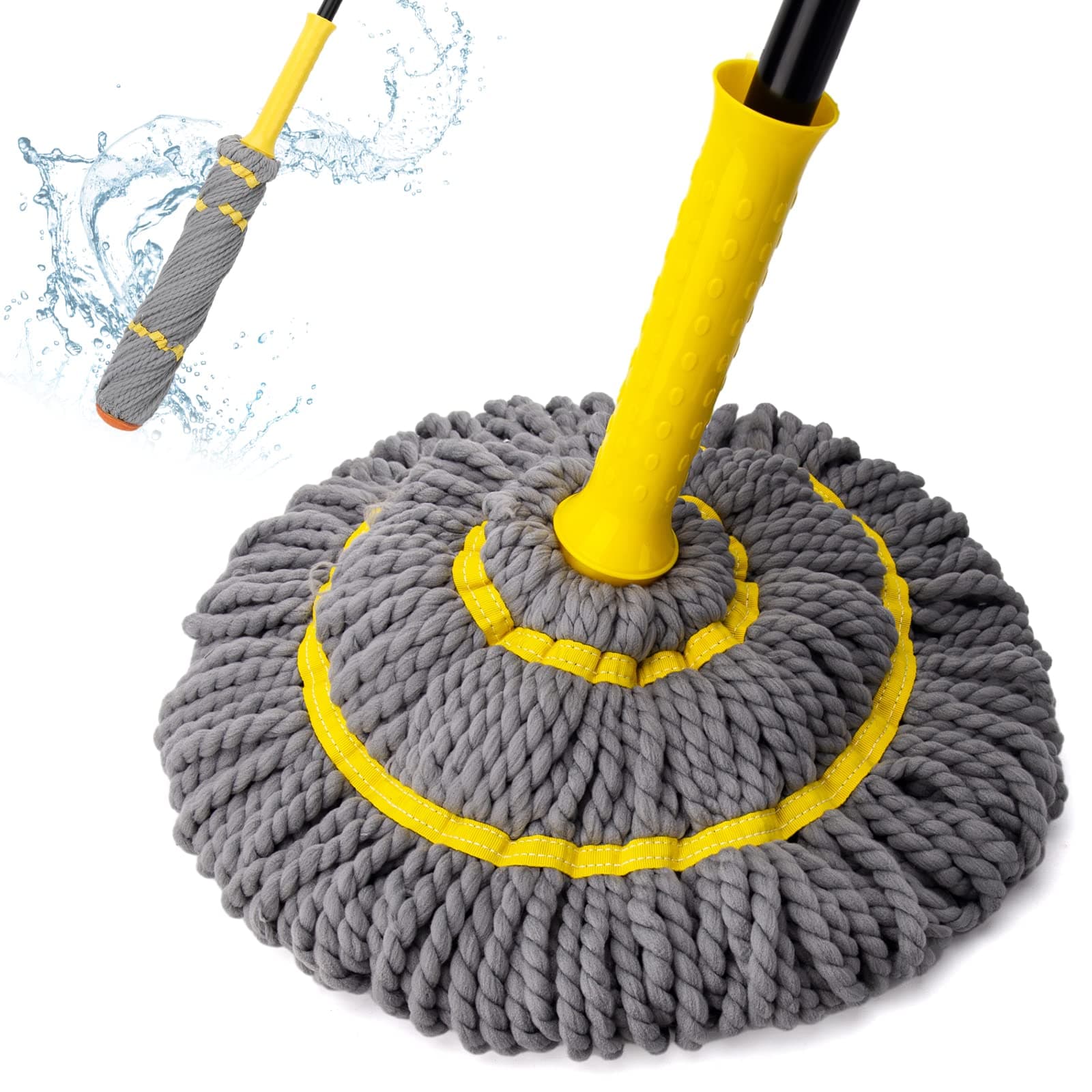 Self-Wringing Twist Mops for Floor Cleaning, Microfiber Floor mop with 57 " Long Handle, Easy Wringing Mop for Hardwood Commercial Household Clean (Gray Twist Mop)