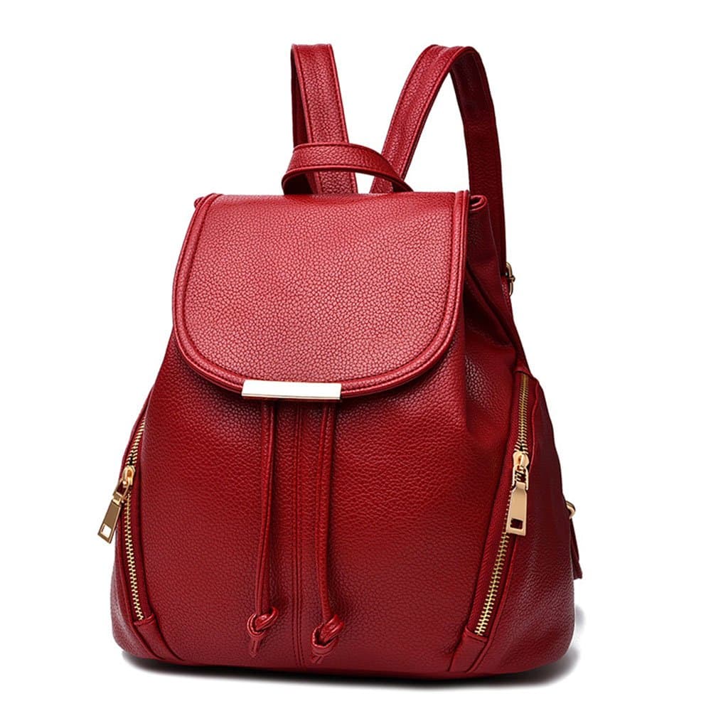 Classic Style Womens Backpack Handbag Large Capacity Pu Leather Backpack School Bag Female Rucksack Red Backpack