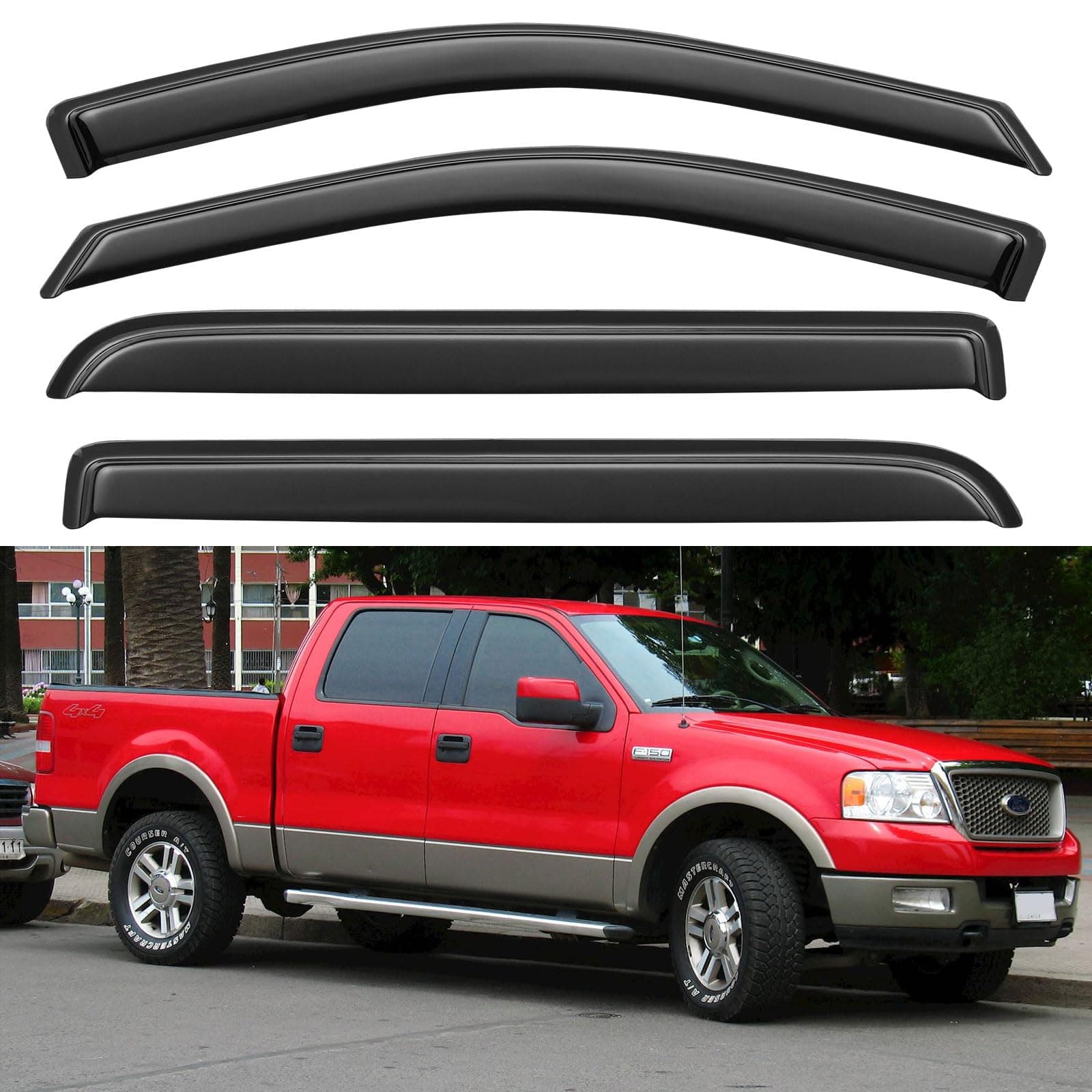 Black Classic Style Window Rain Guards Shield for 2004-2008 Ford F150 SuperCrew & 2006-2008 Lincoln Mark LT Crew Cab, Outside Mount Wind Deflectors