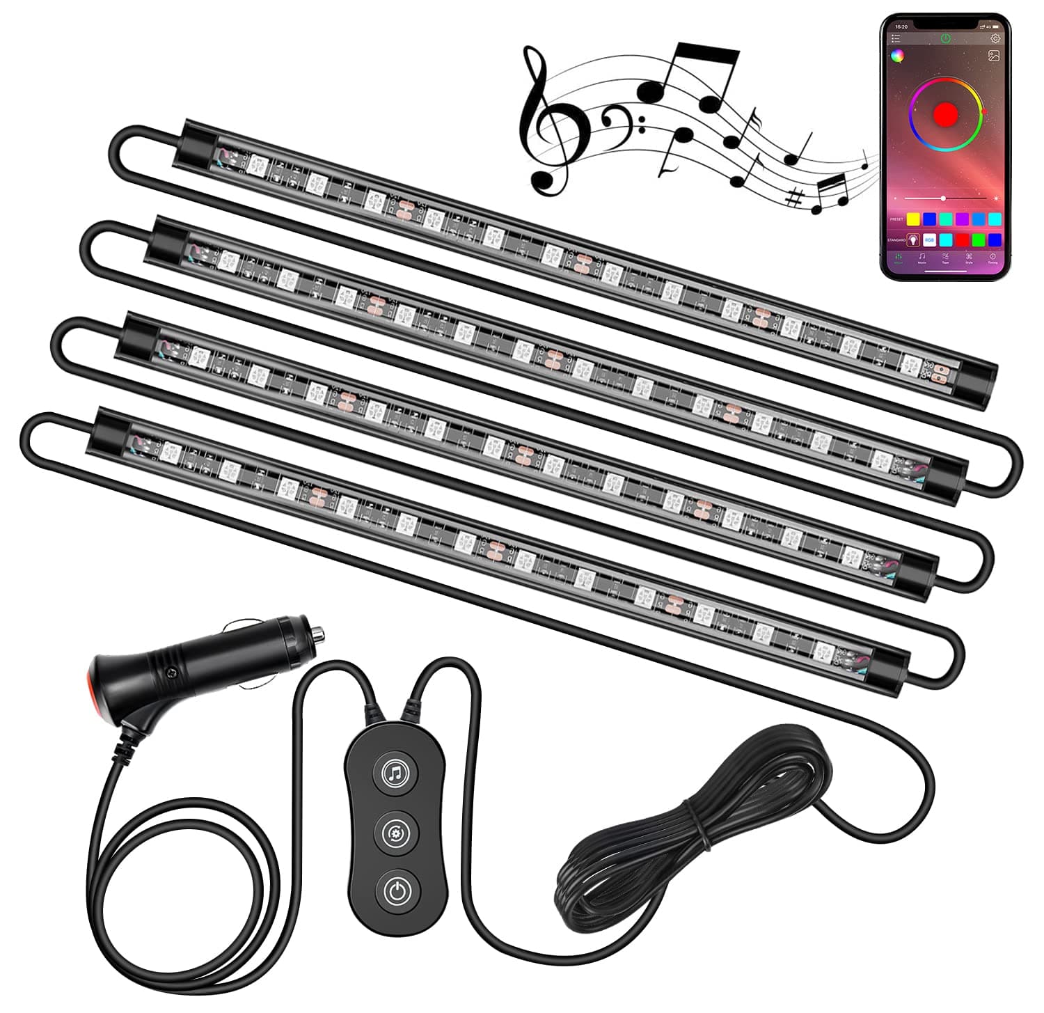 Nilight RGB LED Car Interior Stripe Light with APP Control Multicolor Music Sync Mode Waterproof Under-Glow Lighting Lamp Kits Universal Cars Truck ATV UTV,2 Years Warranty