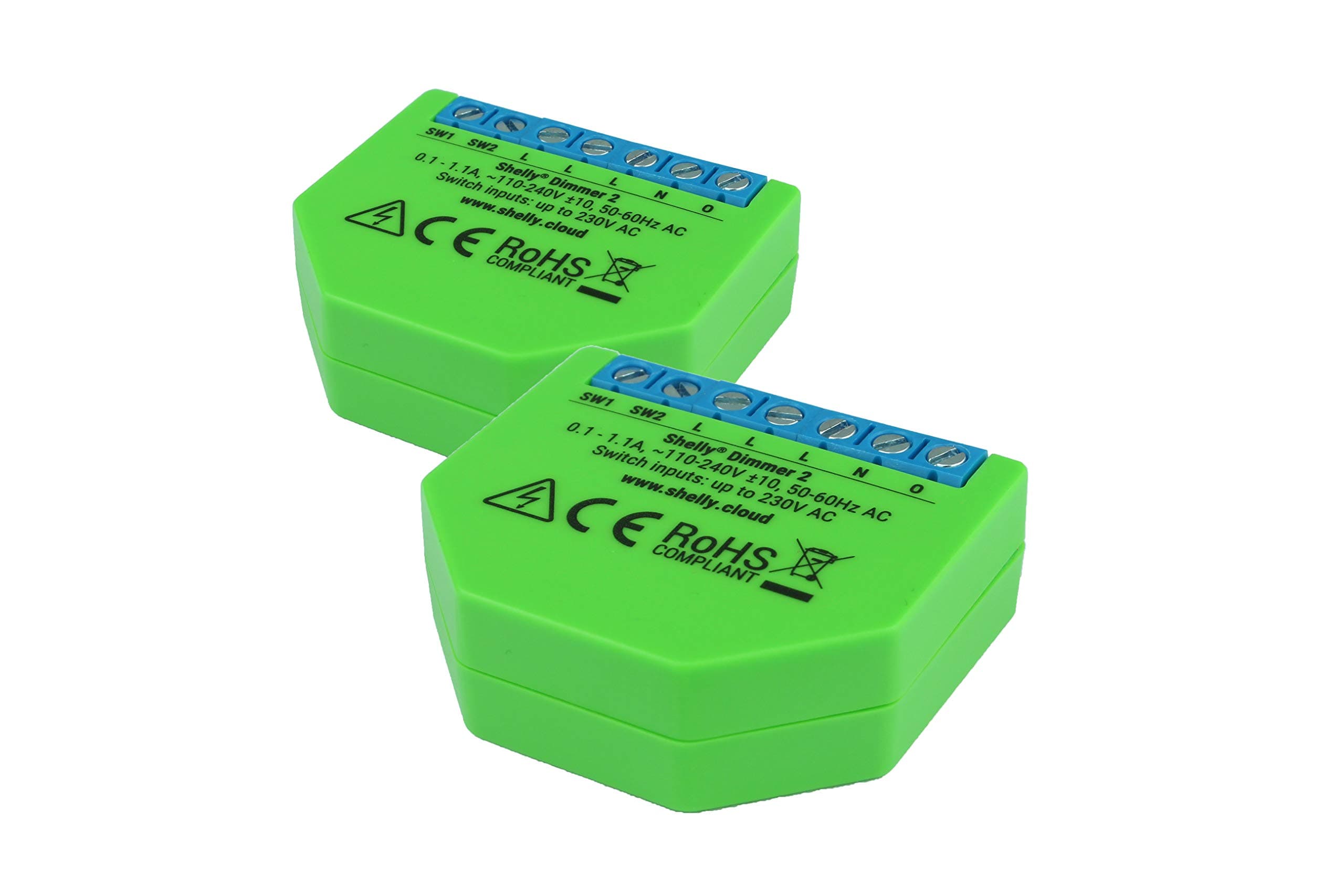 ShellyDimmer 2 - Smart Home WLAN Dimmer, Alexa, Echo & Google Home Compatible, without Hub, Retrofitting, Consumption Measurement, Installation behind Socket/Light Switch, Halogen and Incandescent