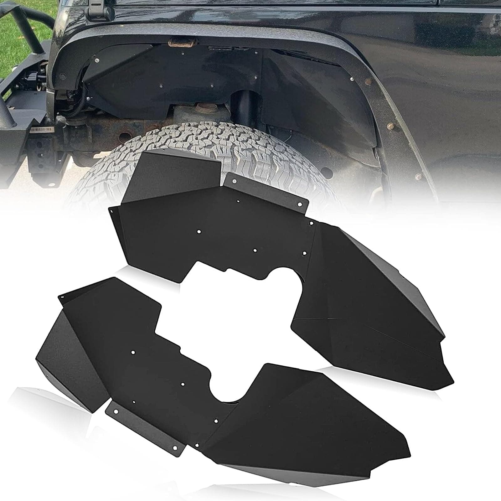 Front Inner Splash Guards Fender Liners for 2007-2019 Jeep Wrangler JK JKU 4WD Bolt-on Style Aluminum Flare Wheel Well Cover