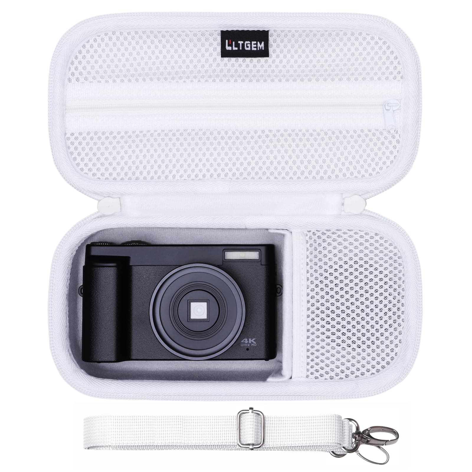 L LTGEM 4K Digital Camera Case Compatible with VJIANGER/YIGLLO/Zostuic/Duluvulu/Gavonde/XNSIAKXA/FlyFrost/SIXTARY/DUOCH 4K Vlogging Camera with Shoulder Strap, White