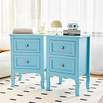 Nightstand Set of 2, Nightstands with 2 Drawers, Blue Nightstand, Bed Side Table/Night Stand, Small Nightstands for Bedroom, Small Spaces, College Dorm, Kids’ Room,Living Room, Wood,16W*12D*24H