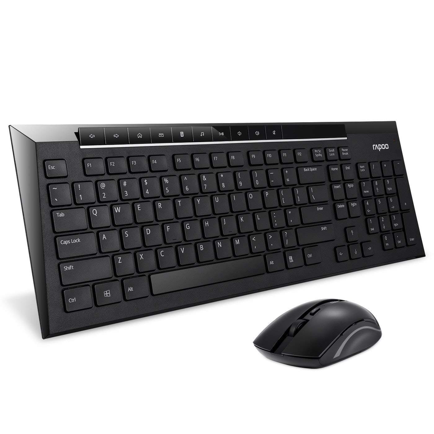 Beteran Rapoo 8200P Compact Slim Mini Ultra-thin 5.8GHz Wireless Ergonomic Multimedia Anti-Water Keyboard Mouse Combos Keyboards Both Hands Mice Mouse Combo Suit for PC Computer Macbook Tablet PC Game (Black)