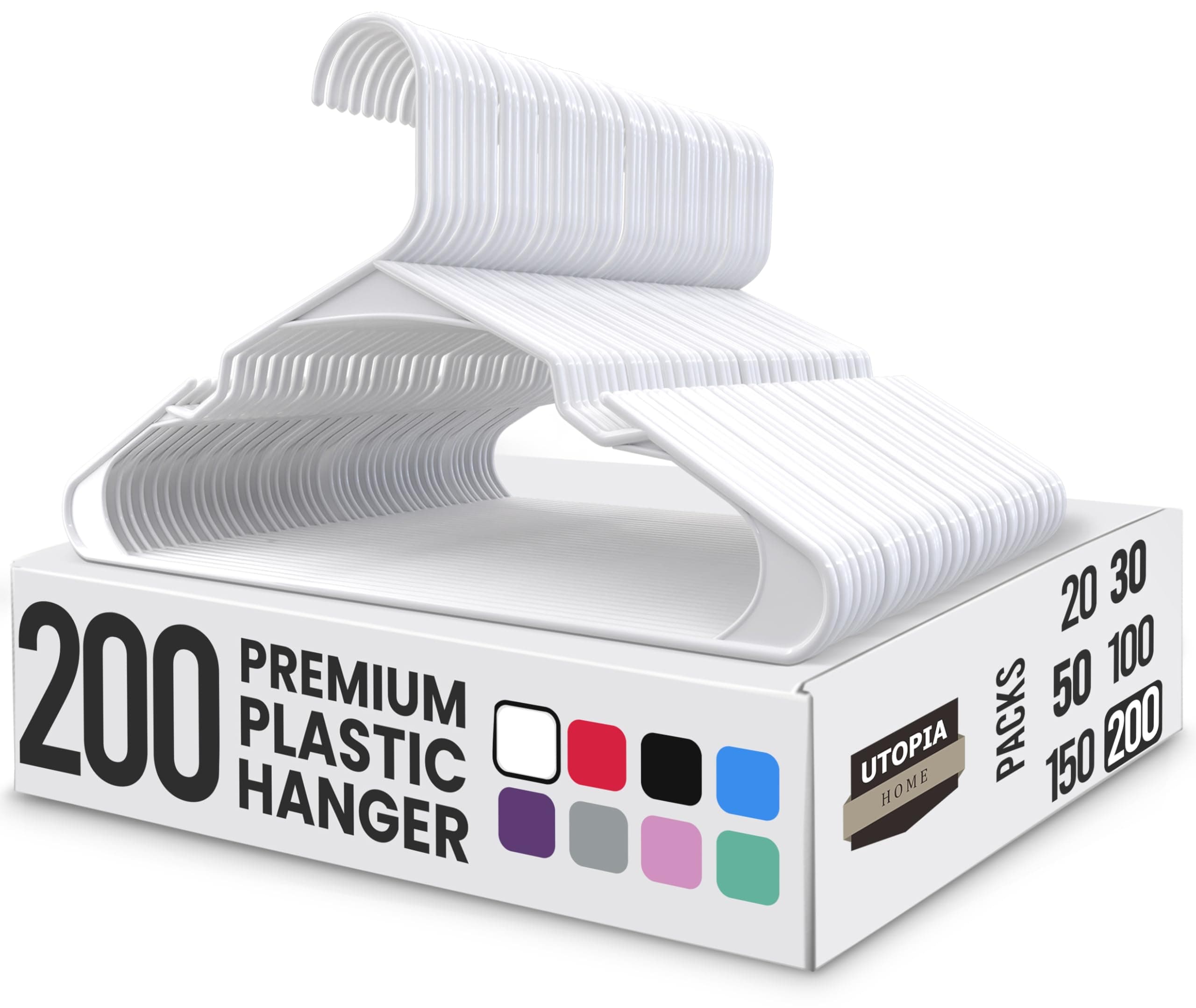 Plastic Hangers 200 Pack - Perfect Space Saving Clothes Hanger - Durable and Strong - Perfect Closet Organizers with Shoulder Grooves (White)