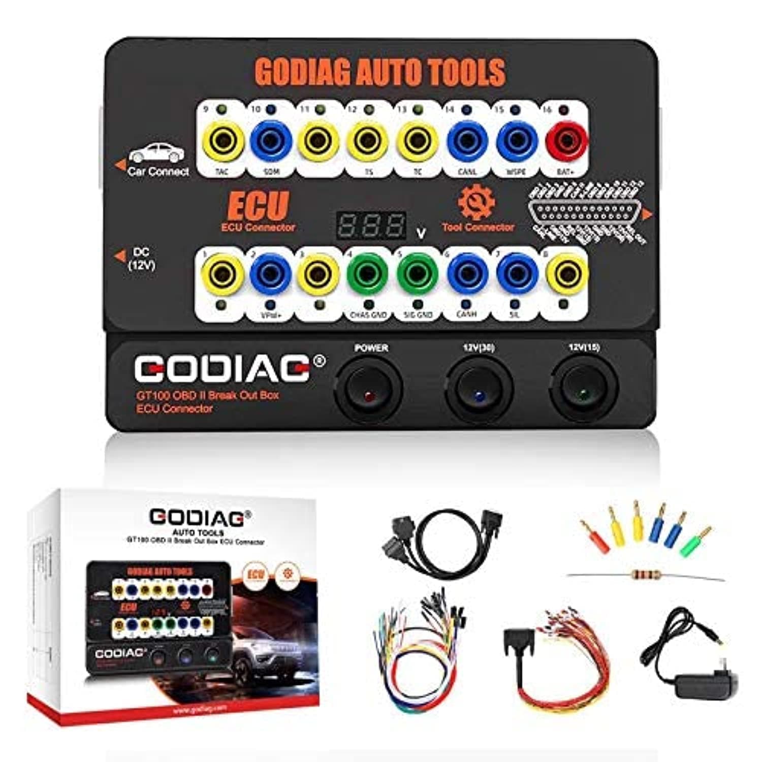 GODIAG OBD2 Breakout Box OBDII Protocol Detector ECU Connector Diagnostic Data Link Connector(DLC) ECU Maintenance Diagnosis Programming Coding