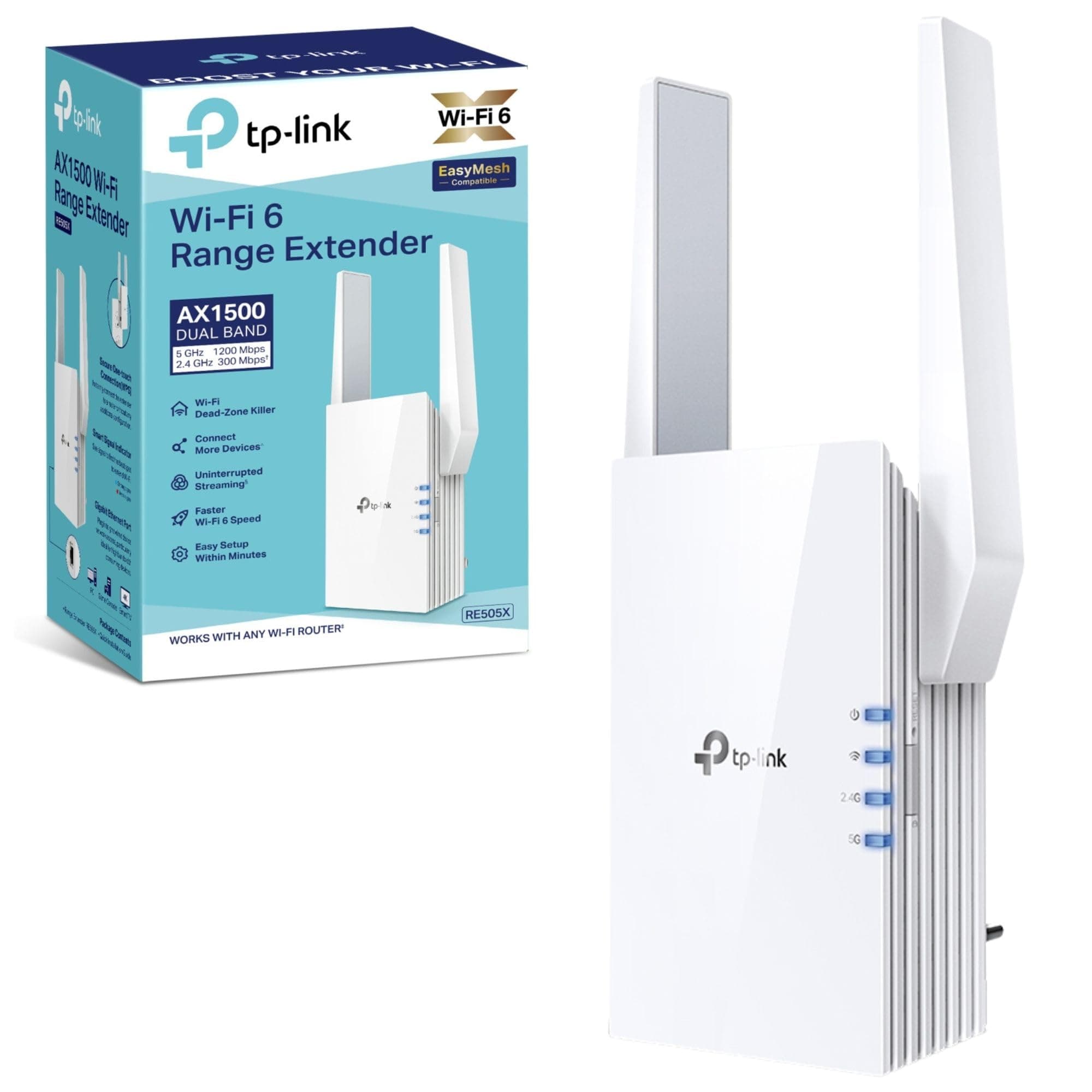 Next Gen OneMesh AX Wi Fi 6 Range Extender, Access Point Mode, RE505X, Wi-Fi Booster AX1500 External Antennas