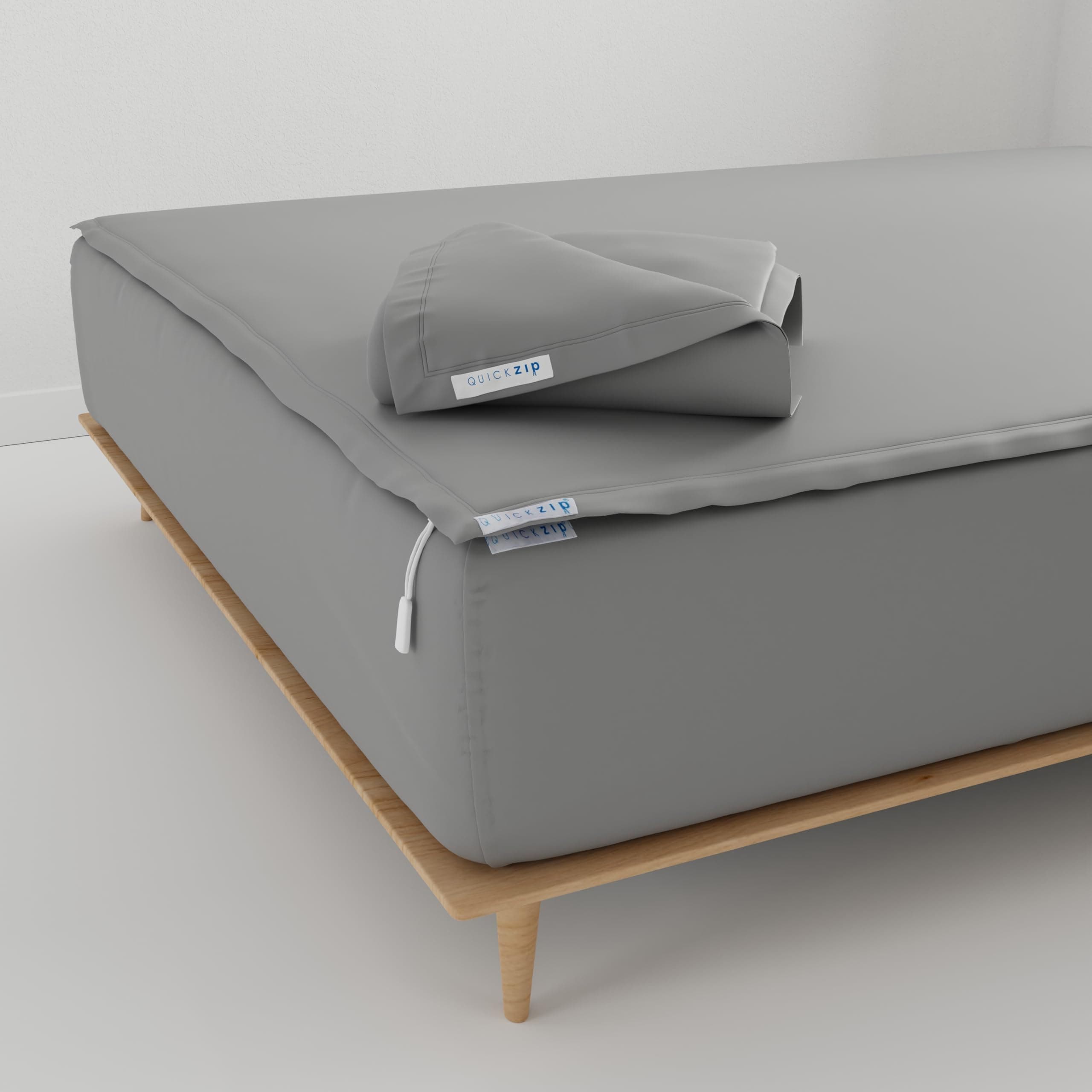 Fitted Plus Spare Bundle: 1 Fitted Sheet (Base + Zip Sheet) & 1 Zip Sheet - Easy to Change, Won’t Pop Off - Soft Sateen 400 TC 100% Cotton - 16” Deep Pockets Queen Size Sheets – Slate Gray