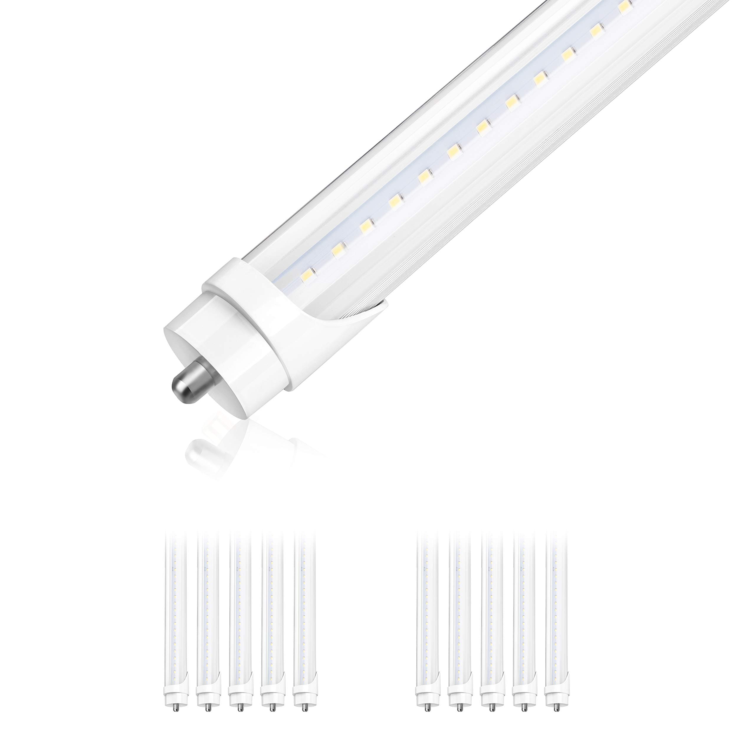 (10 Pack) Parmida LED T8 Light Tube, 8FT, FA8 Base, 48W (110W Replacement), 6000lm, ETL-Listed, Clear Cover, Shatterproof, Dual-End Powered, FA8 Single Pin Base, Bypass Ballast, 6000K (Bright White)