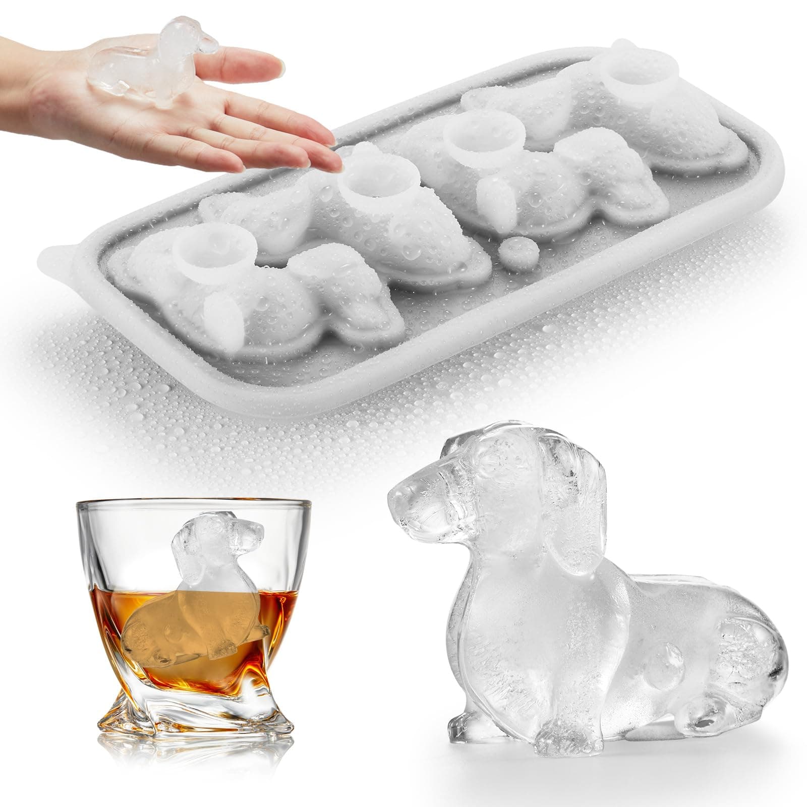 ACOOKEE 3D Dachshund Ice Cube Mold, 4 Hole Fun Shapes Dog Ice Cube Tray for Whiskey, Cocktail, Bourbon - Cute Novelty Dog Gifts for Women, BPA Free