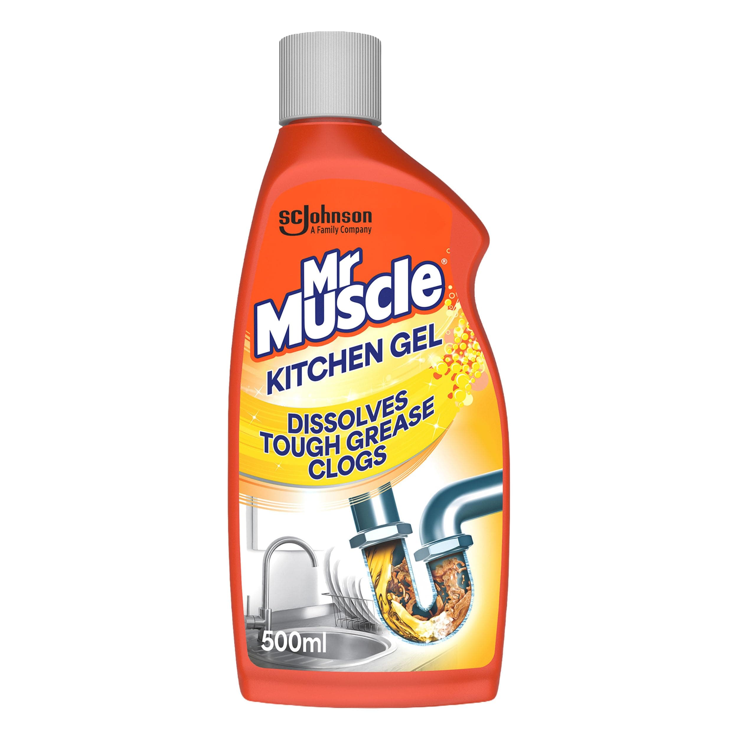 Mr Muscle Kitchen Drain Unblocker Liquid (500ml), Sink & Drain Cleaner, Strong & Fast Acting Heavy Duty Gel, Dissolves Clogs, Works 3x Better Than Bleach, Safe for All Pipes