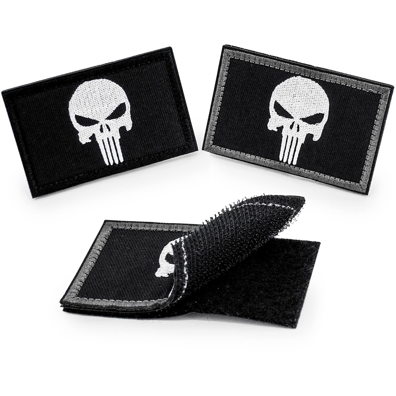 2 Pack Skull Punisher Velcro Patch,Tactical Embroidered Patchs Military Velcro Patchs,Hook & Loop Black Velcro Patch and Badges for Jacket Backpack Jeans Hat Decoration