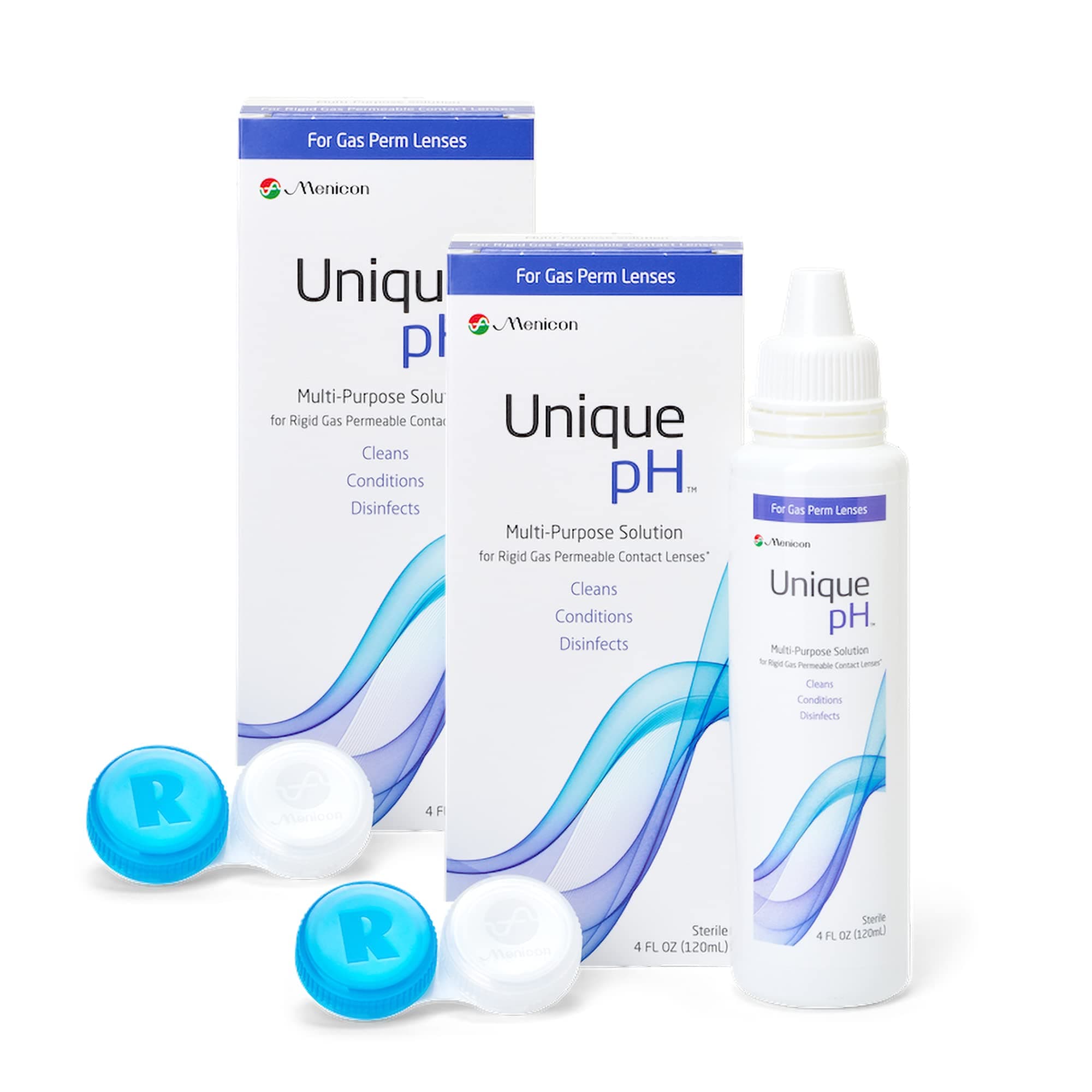 Unique pH Multi-Purpose Solution + RGP Lens Case. TWO 4 fl oz (120ml) bottles