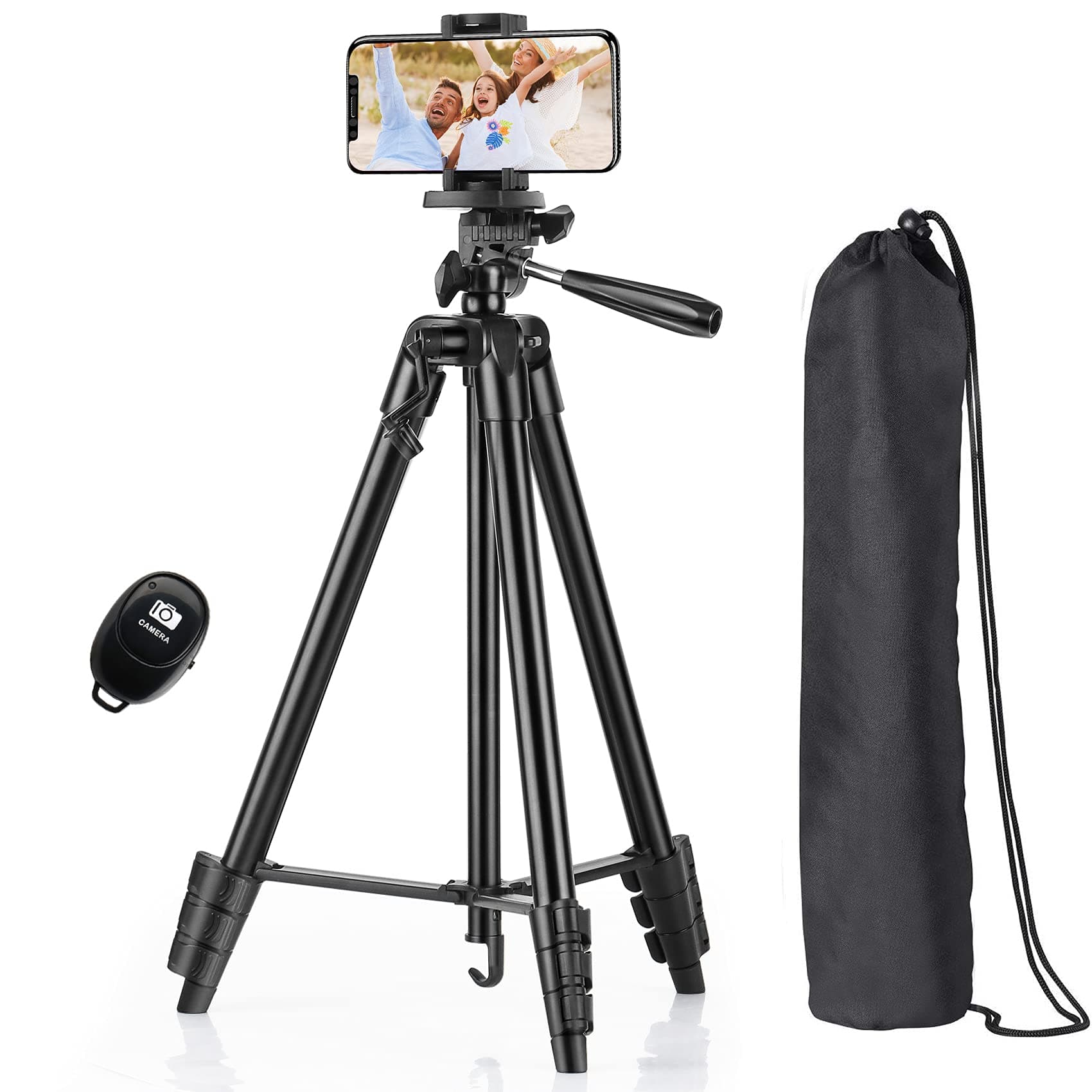 EoceanPhone Tripod Camera Tripod Stand 127cm, Lightweight Tripod for iPhone, Portable Aluminum Mobile Tripod with Carry Bag, Travel Tripod with Remote for Vlogging