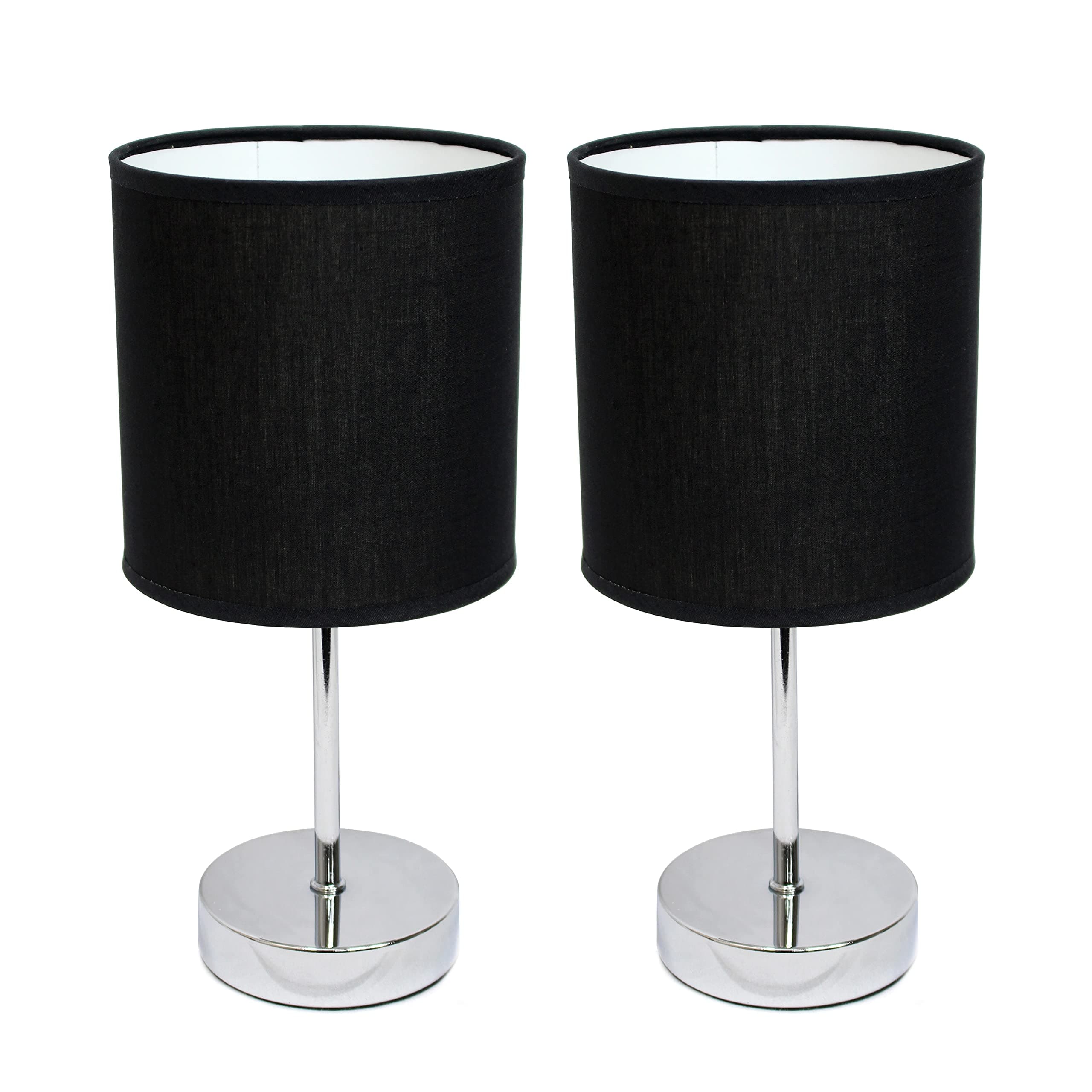 LT2007-BLK-2PK Chrome Mini Basic Table Lamp with Fabric Shade 2 Pack Set, Black