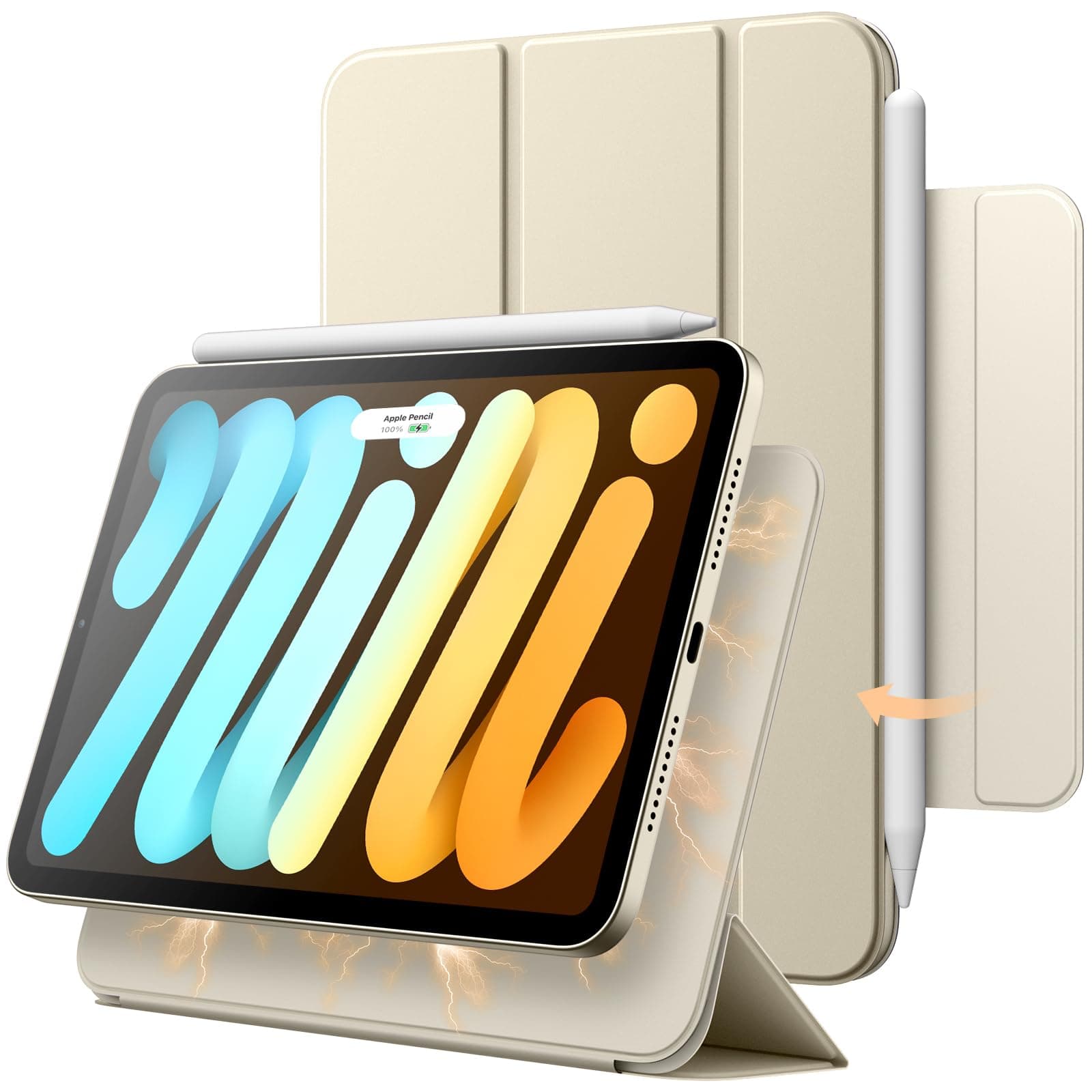 JETech Magnetic Case for iPad mini (A17 Pro, 2024 Model, 7th Generation) / mini 6 (2021 Model, 6th Generation), Magnetic Attachment, Slim Smart Tablet Cover with Auto Wake/Sleep (Starlight)