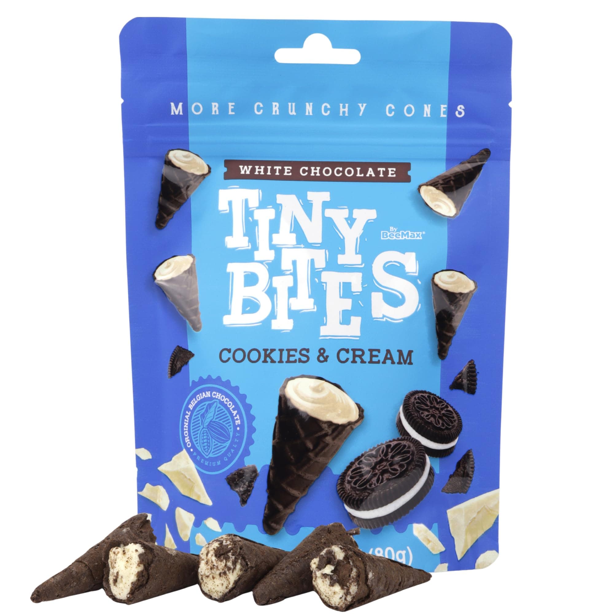 Cookies and Cream Cones Tiny Bites, Bite Size Waffle Cone Snack, Resealable Bag, Party Snacks, 2.82 Ounces