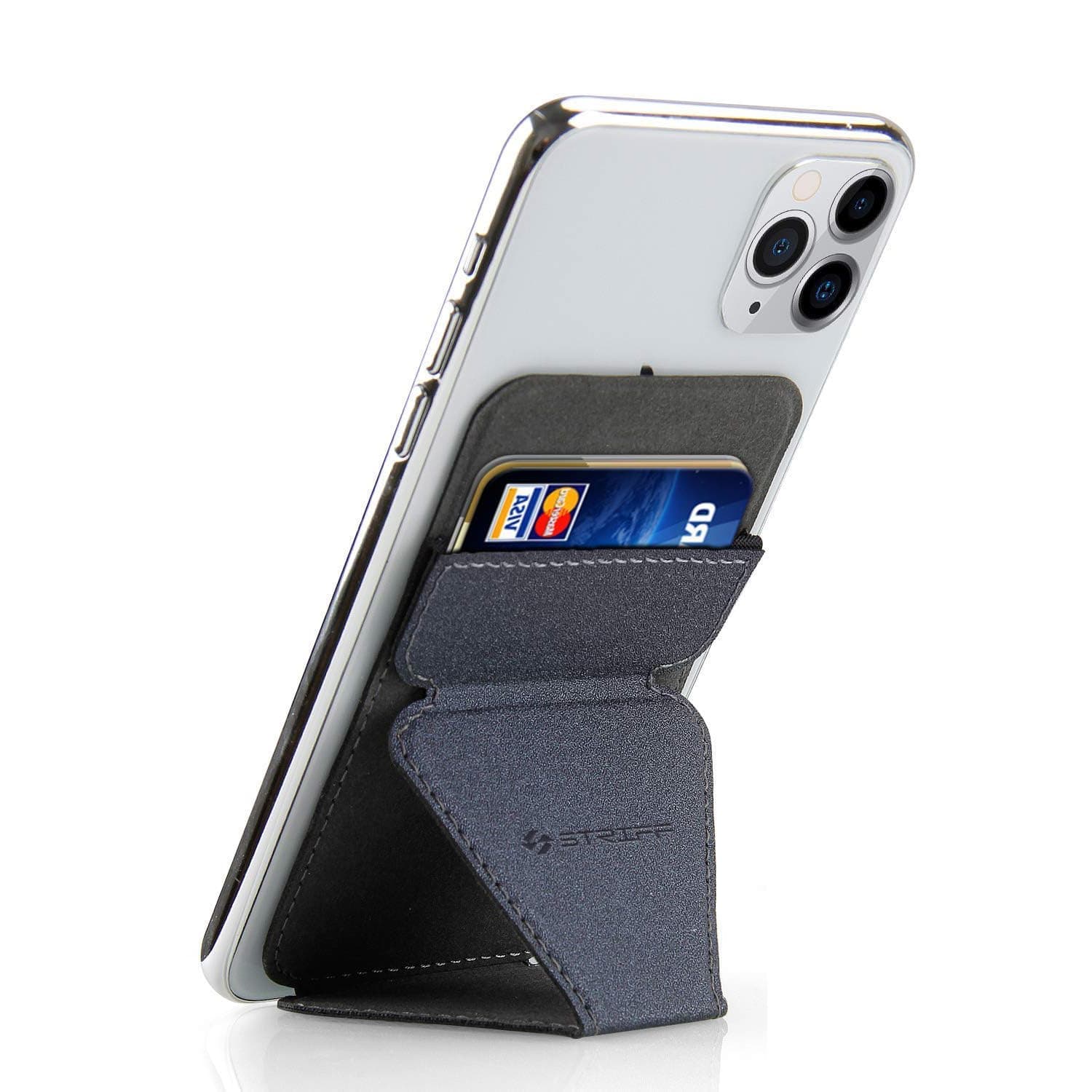 STRIFF Invisible and Foldable Mobile Stand for Phone, Ultra-Light Phone Card Holder, The Thinnest Vertical Phone Wallet(Black)