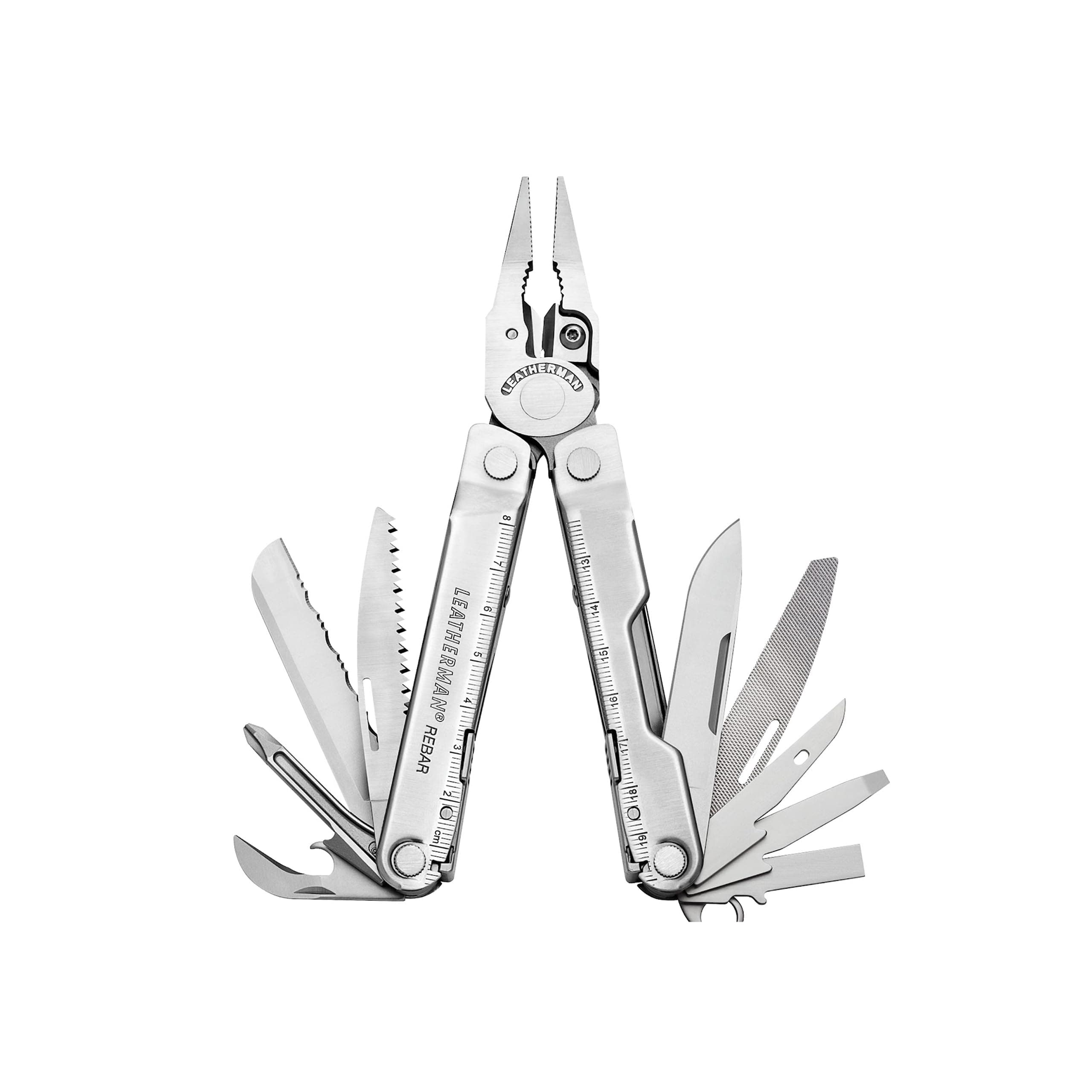 – Leatherman Rebar Multi-Tool - 17 All-Tools for DIY & Camping, Black Stainless Steel, Silver