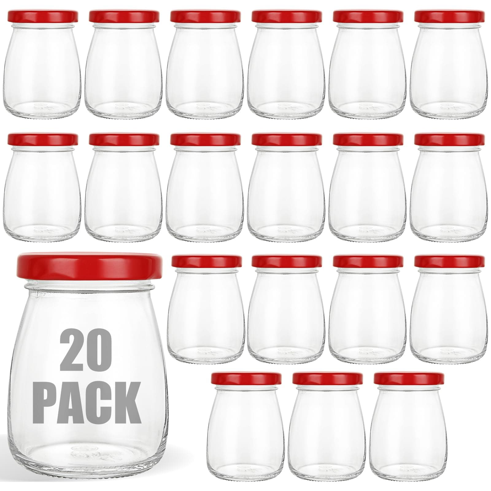 20 Pack Small Jars with Lids - 100ml, Mini Glass Canister Containers - Shot Bottles, Milk Bottles, Pudding & Yogurt Pots