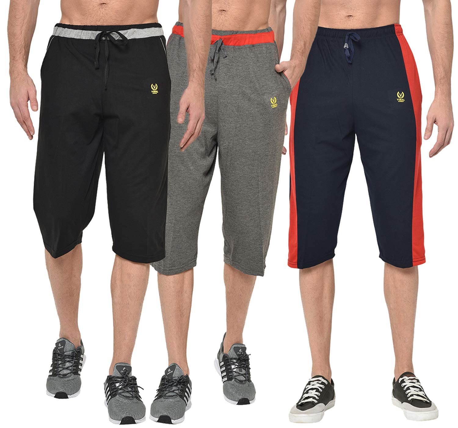 Mack Jonney Cotton Blended Regular Fit Three Fourth Capri for Men(Pack of 3)-C8_BLK_ANT_C7_NVY_0003-P