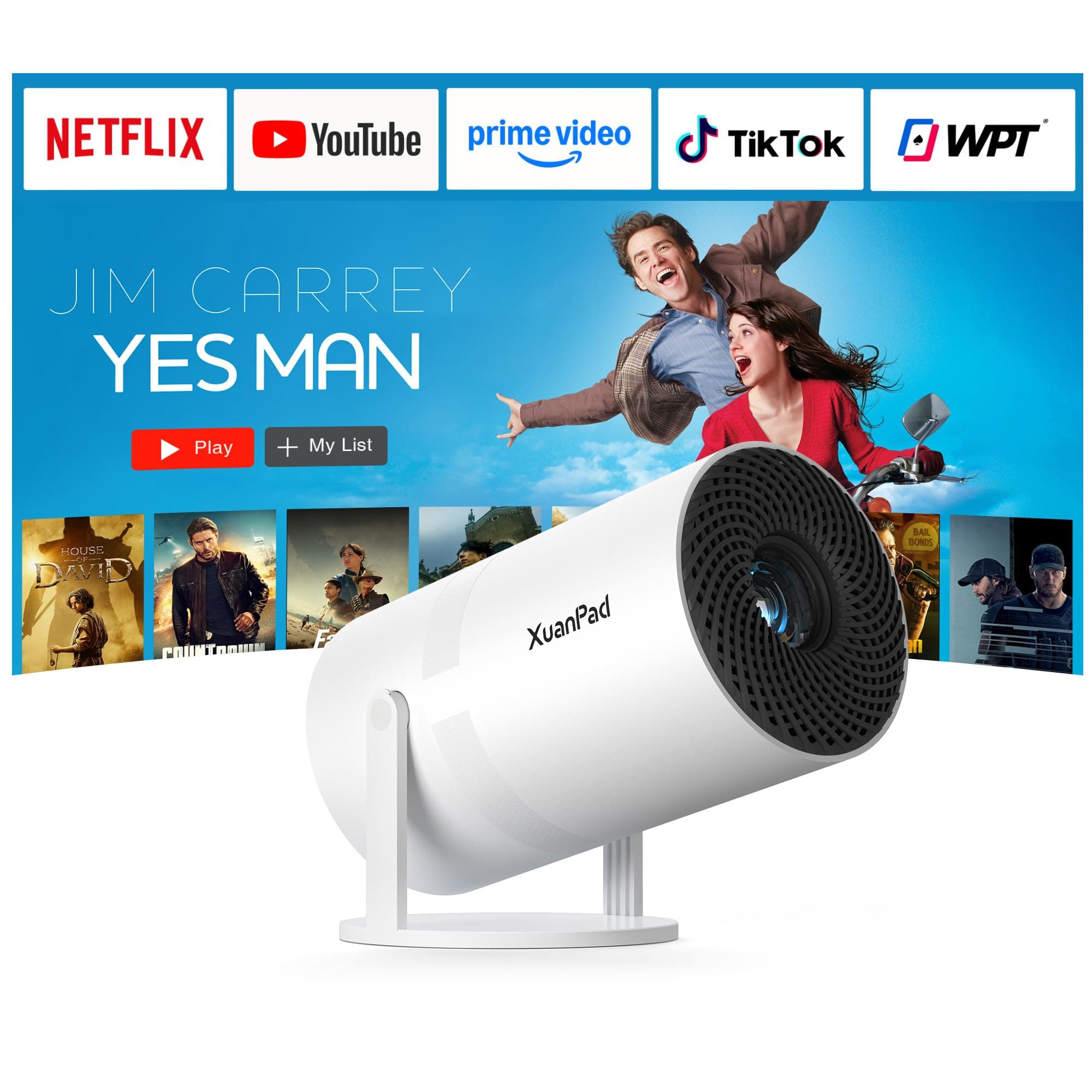 [Officially-Licensed App & Electric Focus] Projector with WiFi and Bluetooth, XuanPad Full HD 1080P Portable Projector, 210° Rotatable Stand, Auto Keystone, Dust Removal and Heat Dissipation Design
