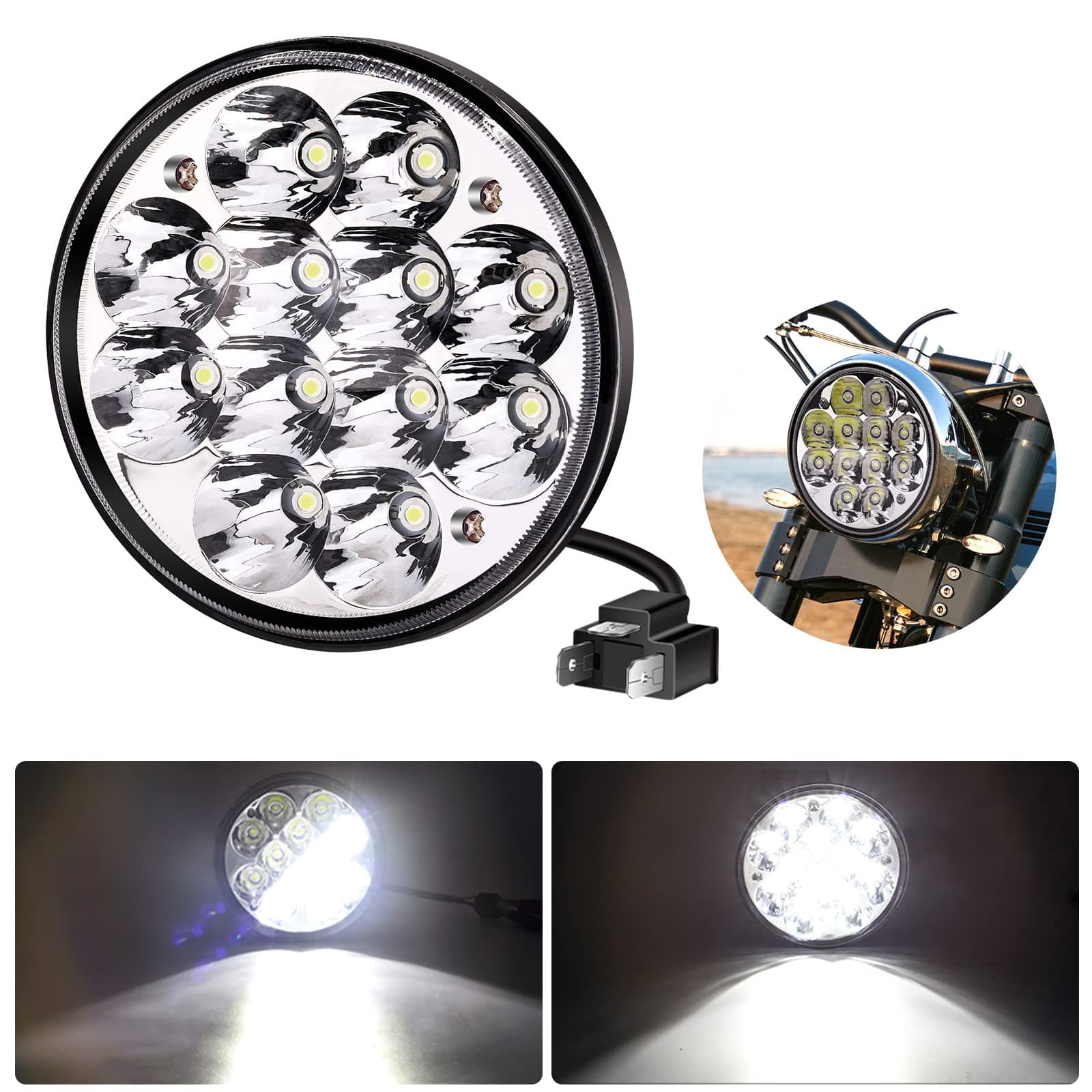 H5006 Led Headlight, 5.75" 5-3/4" Round LED Unity Spotlight, Sealed Beam Projector 36W Led Pods for Offroad Led Work Light Replacement,Chrome(1Pcs)