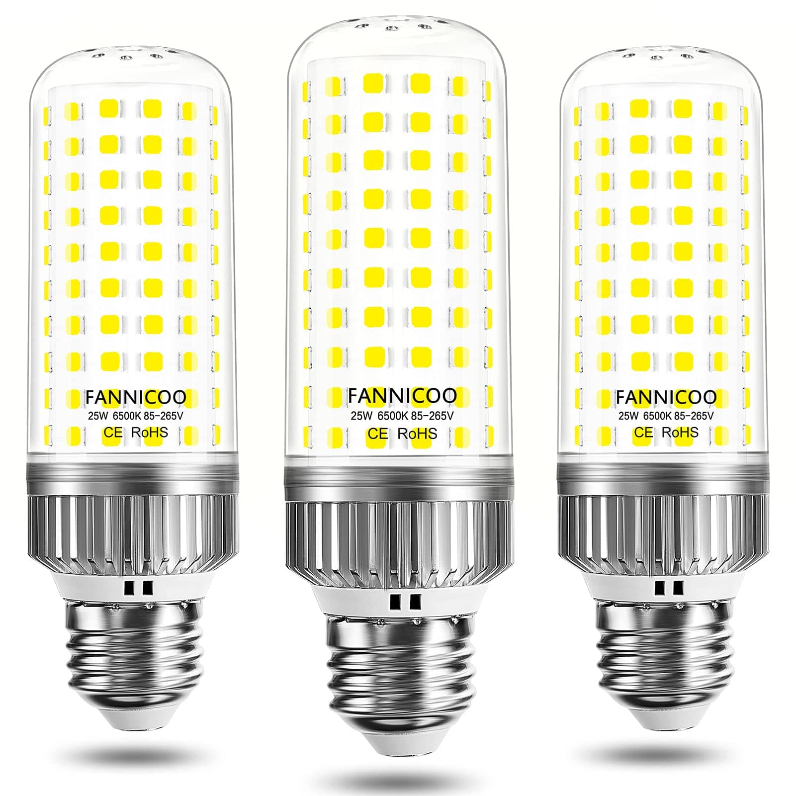 E26 LED Bulb,25W LED Corn Light Bulb 200W Equivalent 6500K Cool Daylight White 2500LM Non-dimmable Flicker Free Ceiling Fan LED Corn Bulb for Indoor Outdoor Home Garage Pack of 3