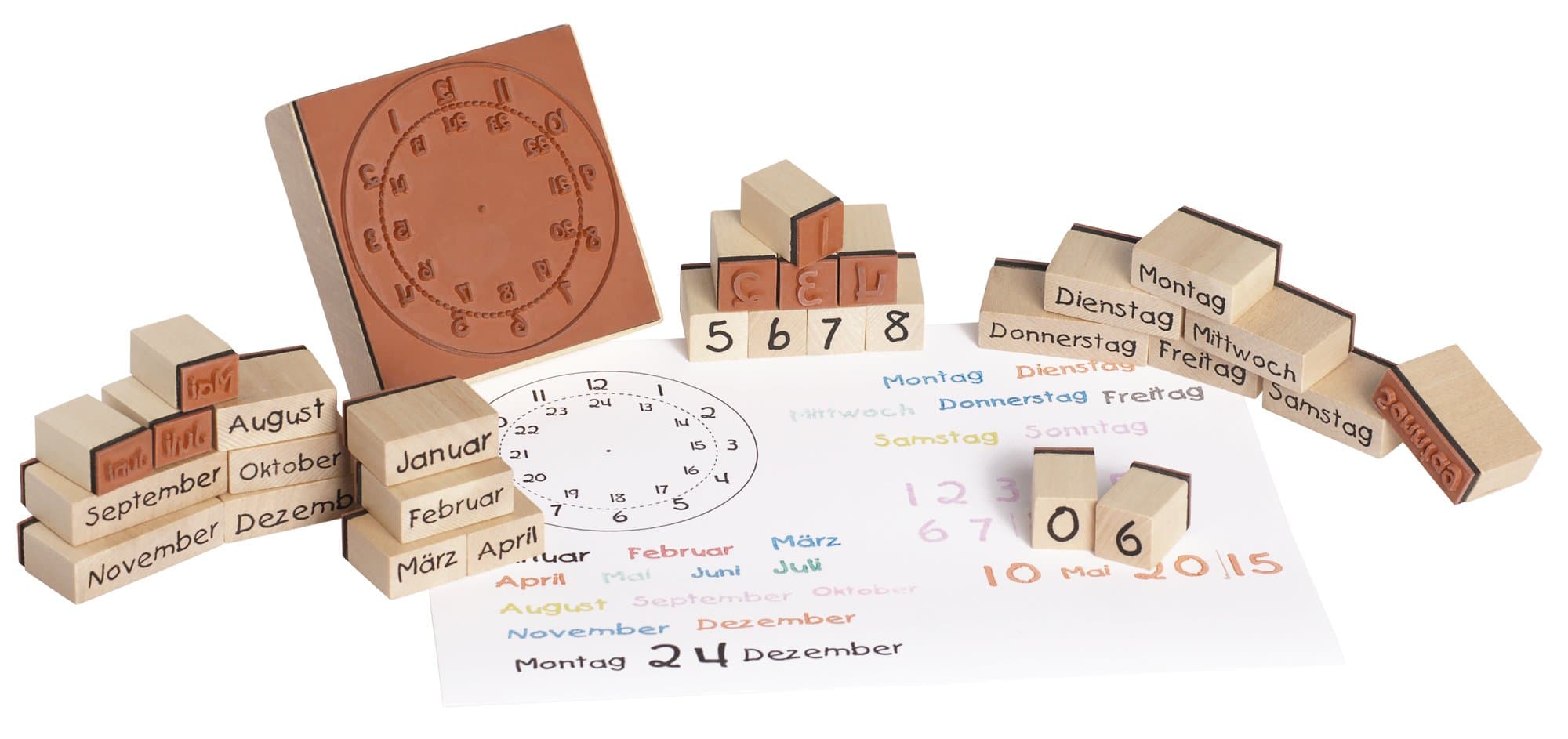 30 pieces Wooden Stamp Set Time Clock