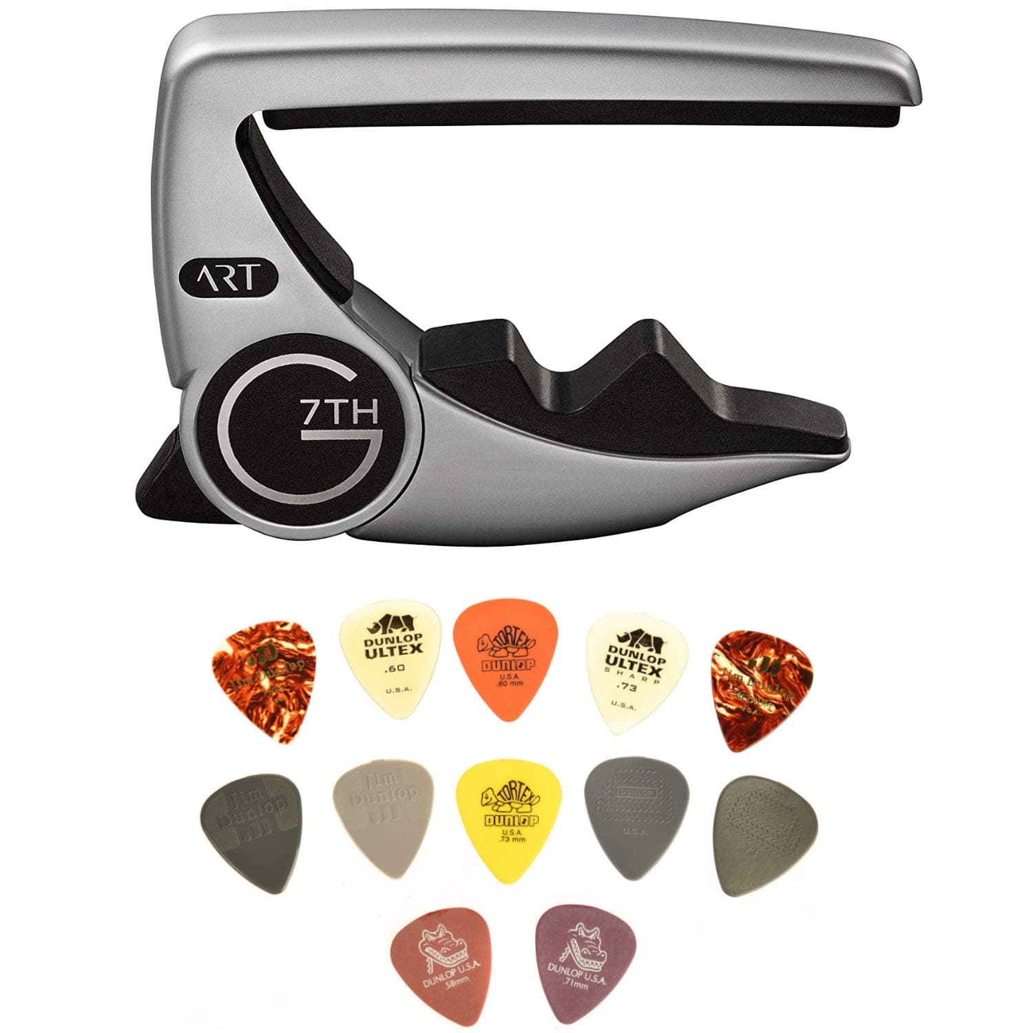 Performance 3 ART Capo - 6 String, Silver - Bundled with Dunlop Pick Pack
