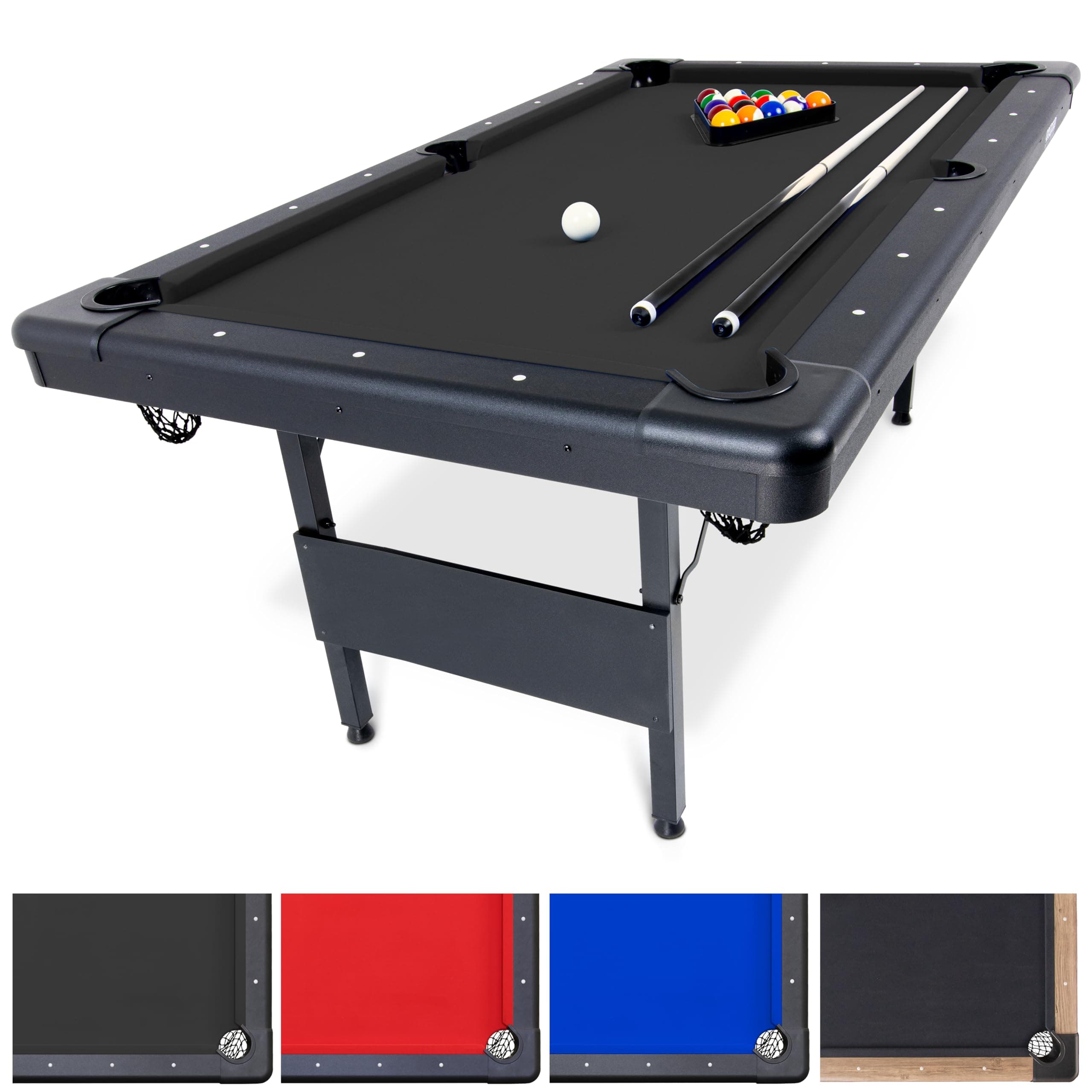 GoSports Mid-Size Billiards Game Tables - Foldable Design, Includes Full Set of Pool Balls, 2 Cue Sticks, Chalk, and Felt Brush