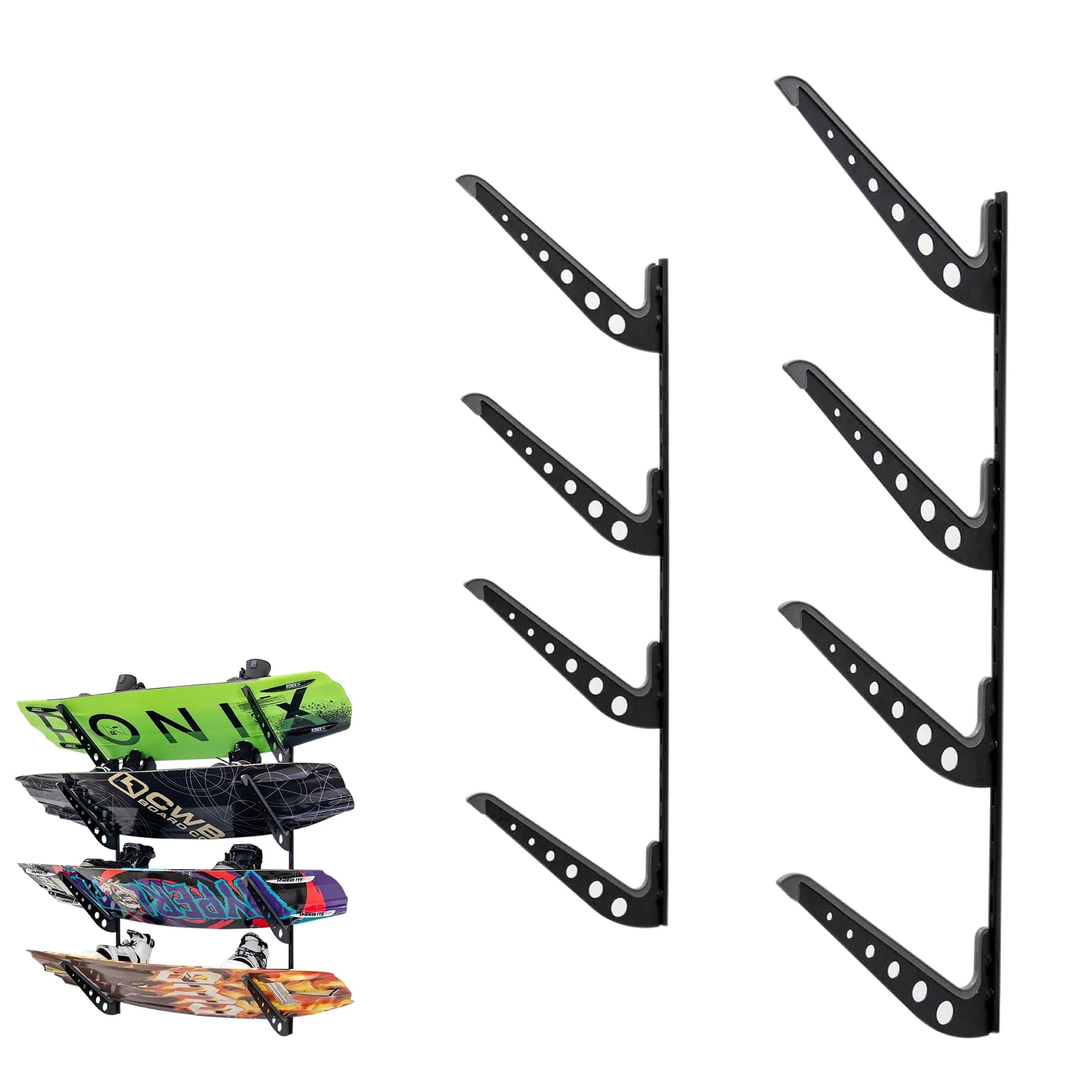 StoreYourBoard Adjustable Wakeboard Storage Rack – Wall Mount 4 Level Display, Heavy Duty Water Sports Gear Hanger for Wakeboards, Wakesurf Boards, and More, Holds up to 100 lbs