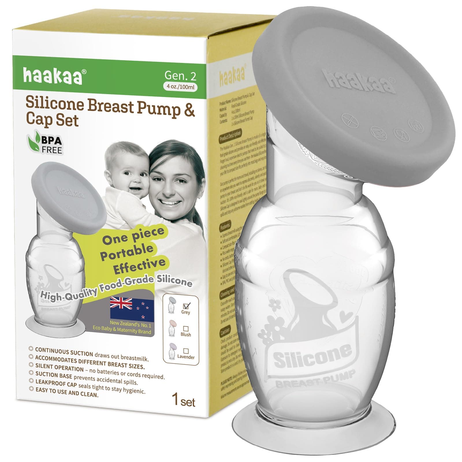 Manual Breast Pump with Base 4 Fl Oz/100ml+Lid